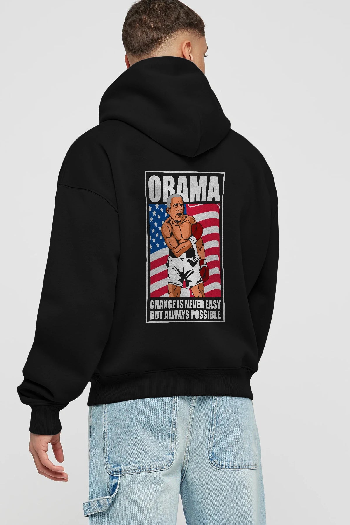 Obama Arka Baskılı Hoodie Oversize Kapüşonlu Sweatshirt Erkek Kadın Unisex