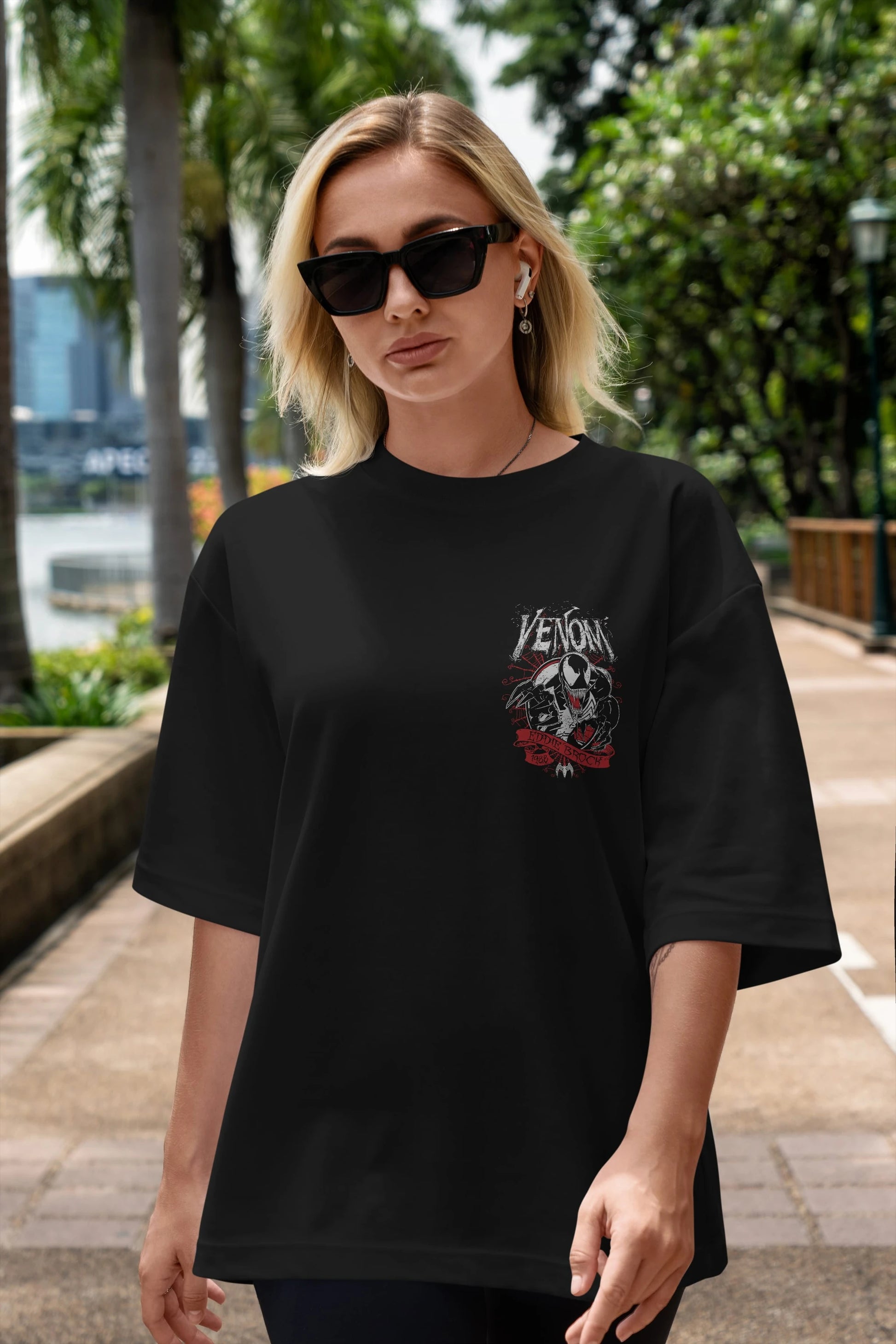 Venom (11) Ön Sol Baskılı Oversize t-shirt Erkek Kadın Unisex %100 Pamuk Bisiklet Yaka tişort