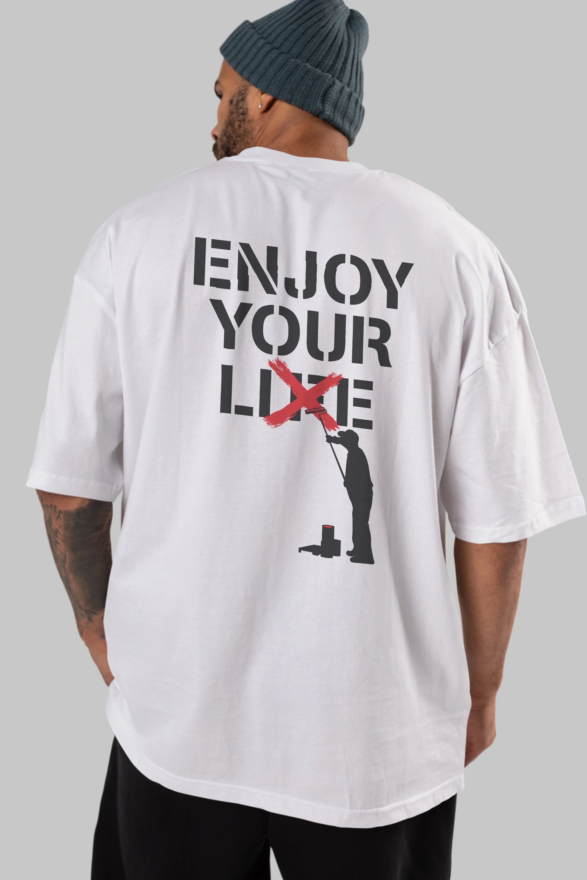 Enjoy Your Lie Arka Baskılı Oversize t-shirt %100 pamuk Erkek Kadın Unisex