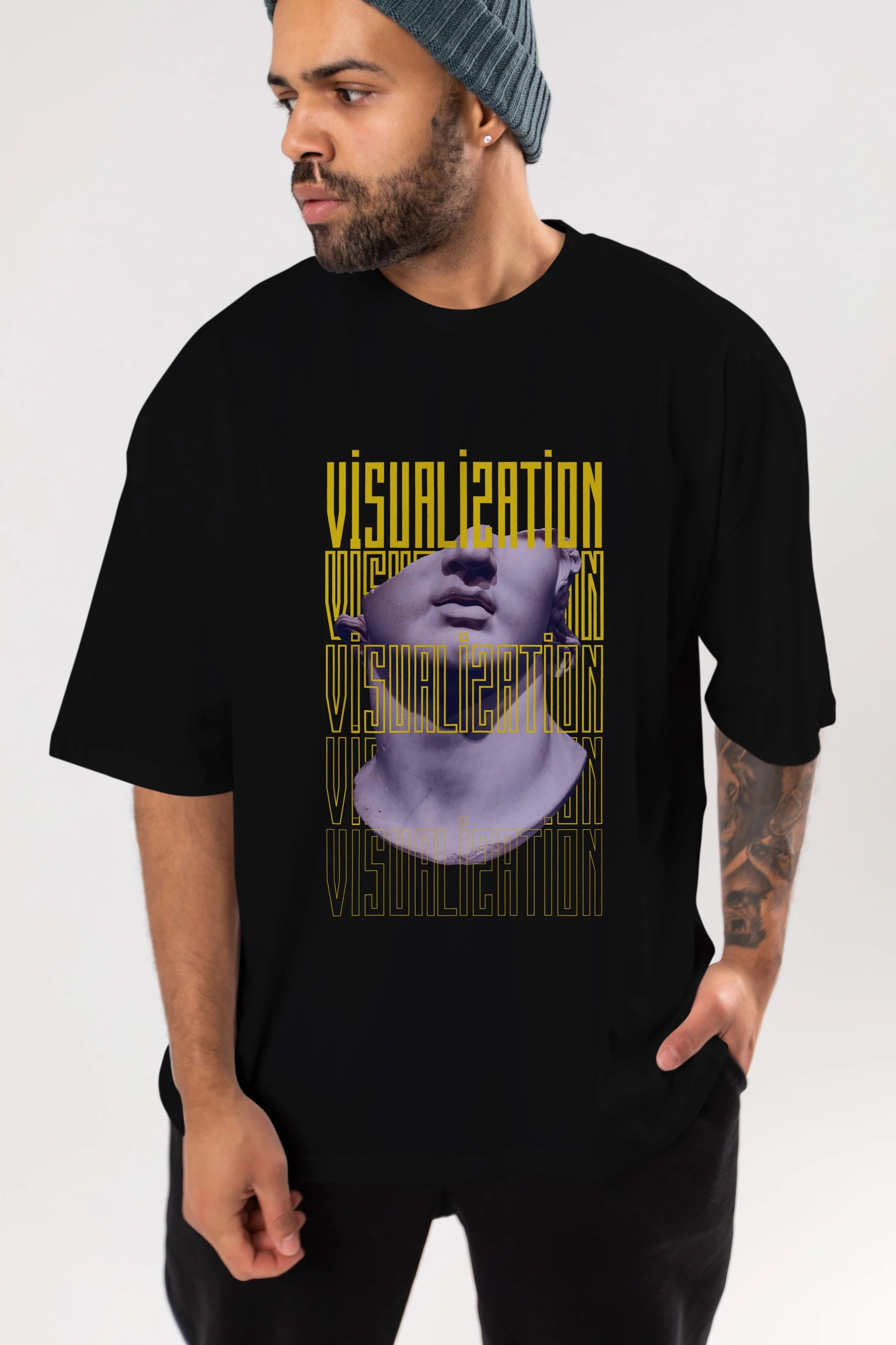 Visualization Yazılı Ön Baskılı Oversize t-shirt Erkek Kadın Unisex