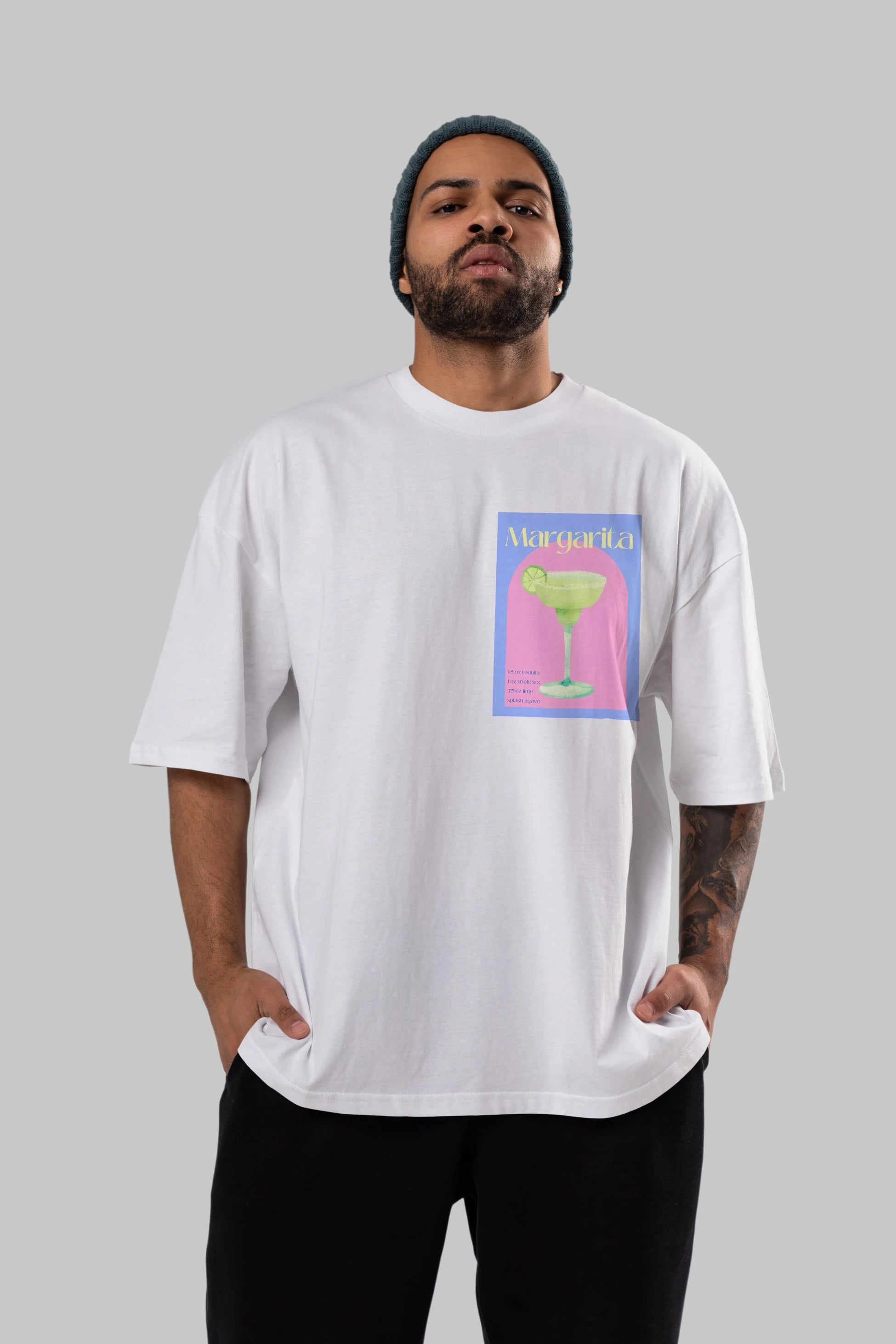 Margarita 6 Ön Sol Baskılı Oversize t-shirt Erkek Kadın Unisex %100 Pamuk Bisiklet Yaka tişort
