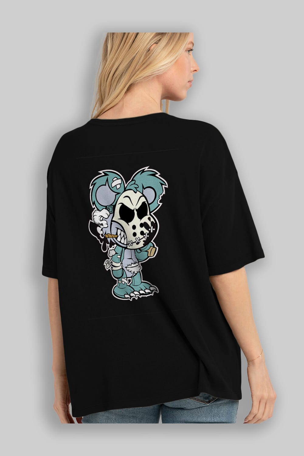 Evil Teddy Bear Arka Baskılı Oversize t-shirt Erkek Kadın Unisex %100 Pamuk tişort