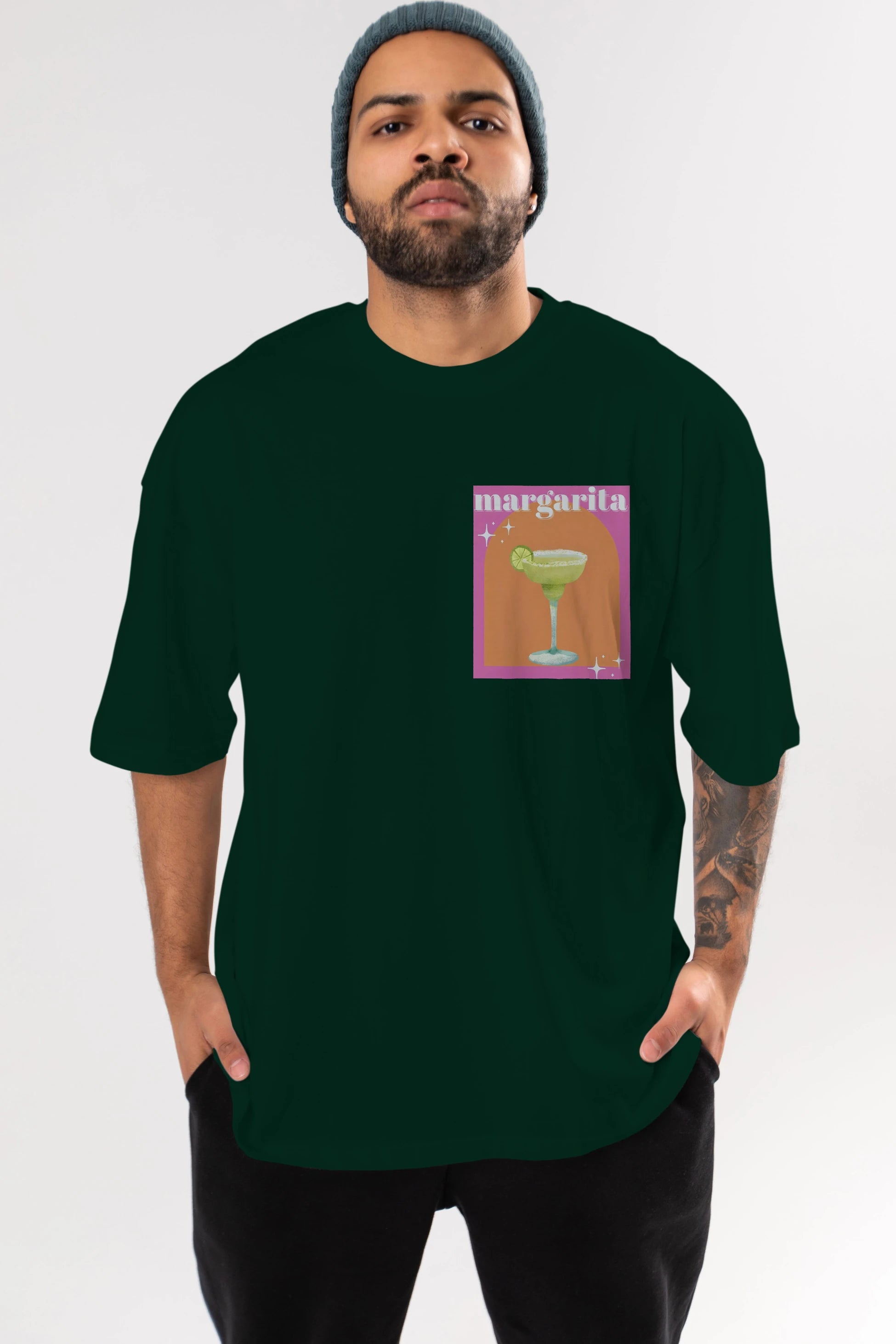 Margarita 7 Ön Sol Baskılı Oversize t-shirt Erkek Kadın Unisex %100 Pamuk Bisiklet Yaka tişort