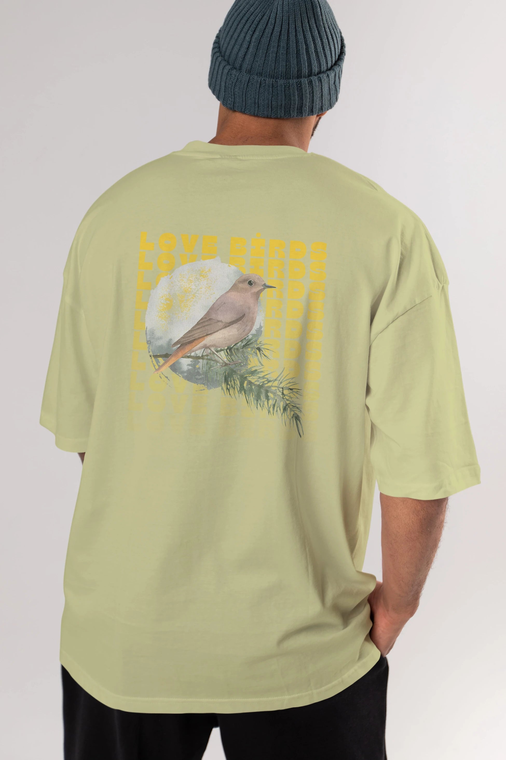 Love Birds Yazılı Arka Baskılı Oversize t-shirt Erkek Kadın Unisex