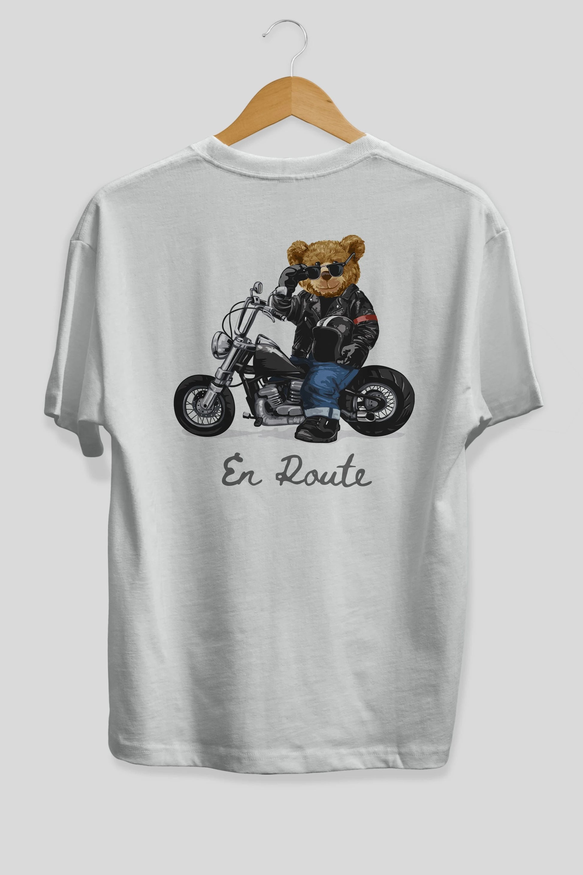 Teddy Bear En Route Arka Baskılı Oversize t-shirt Erkek Kadın Unisex %100 Pamuk