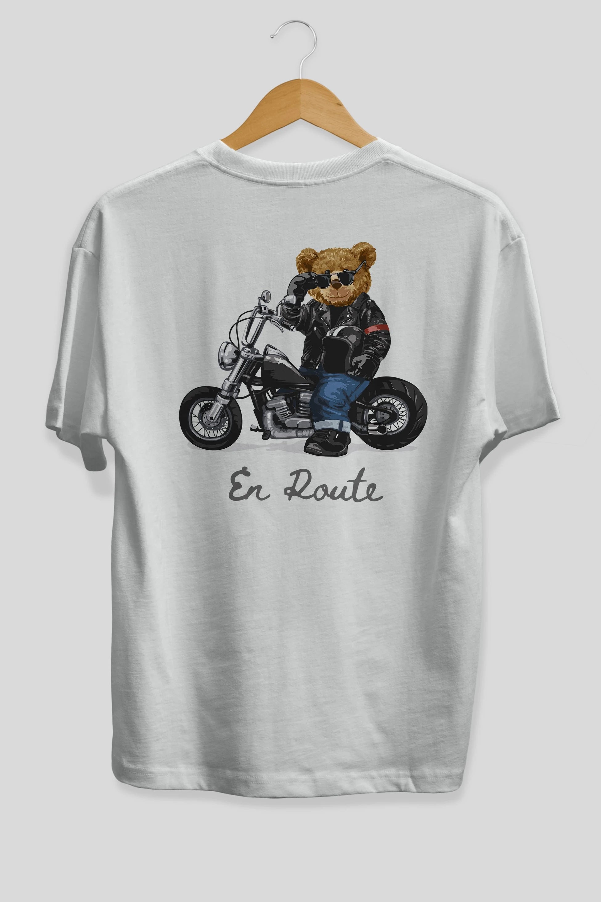 Teddy Bear En Route Arka Baskılı Oversize t-shirt Erkek Kadın Unisex %100 Pamuk