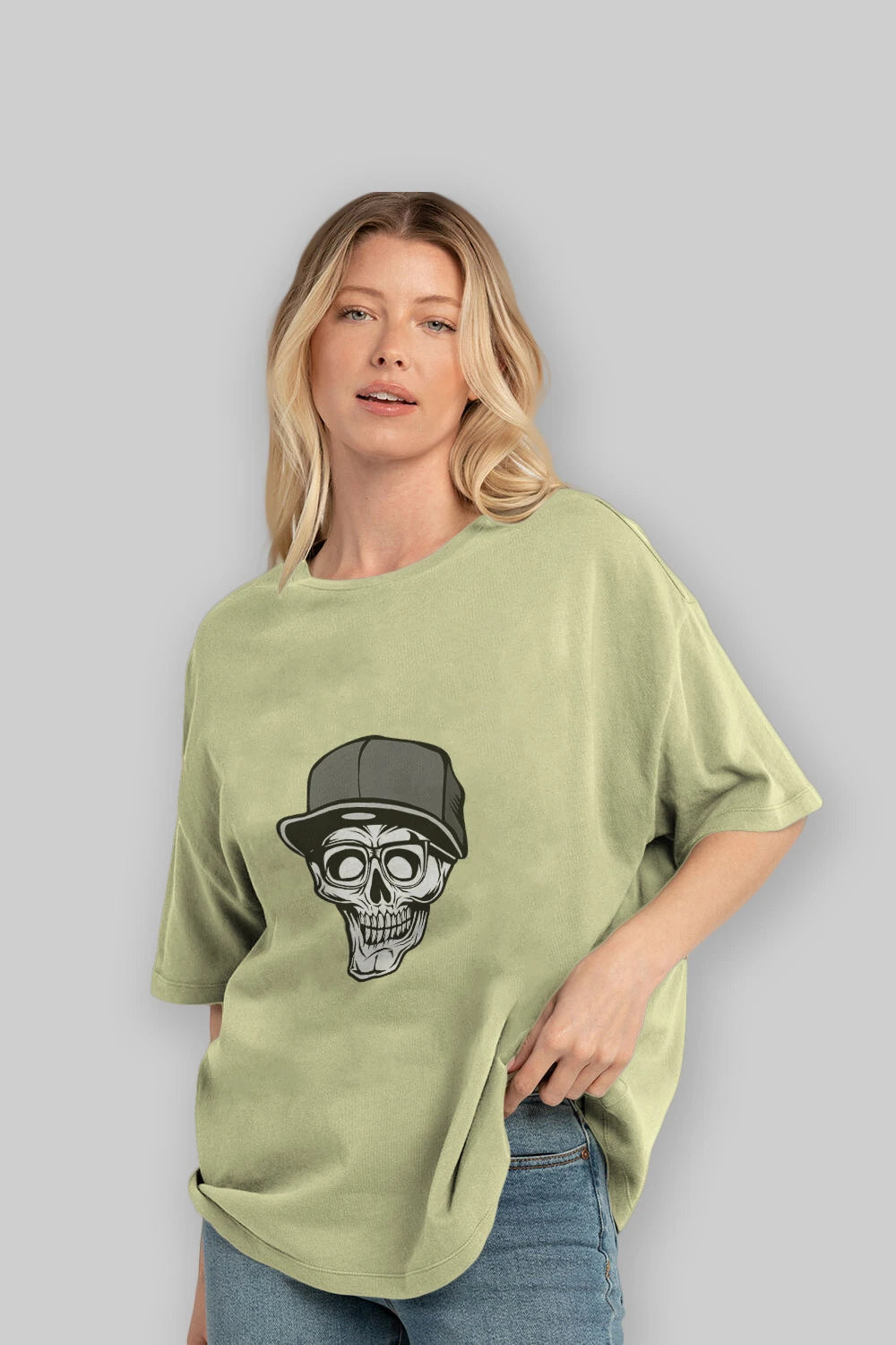 Skull With Hat Ön Baskılı Oversize t-shirt Erkek Kadın Unisex %100 Pamuk tişort