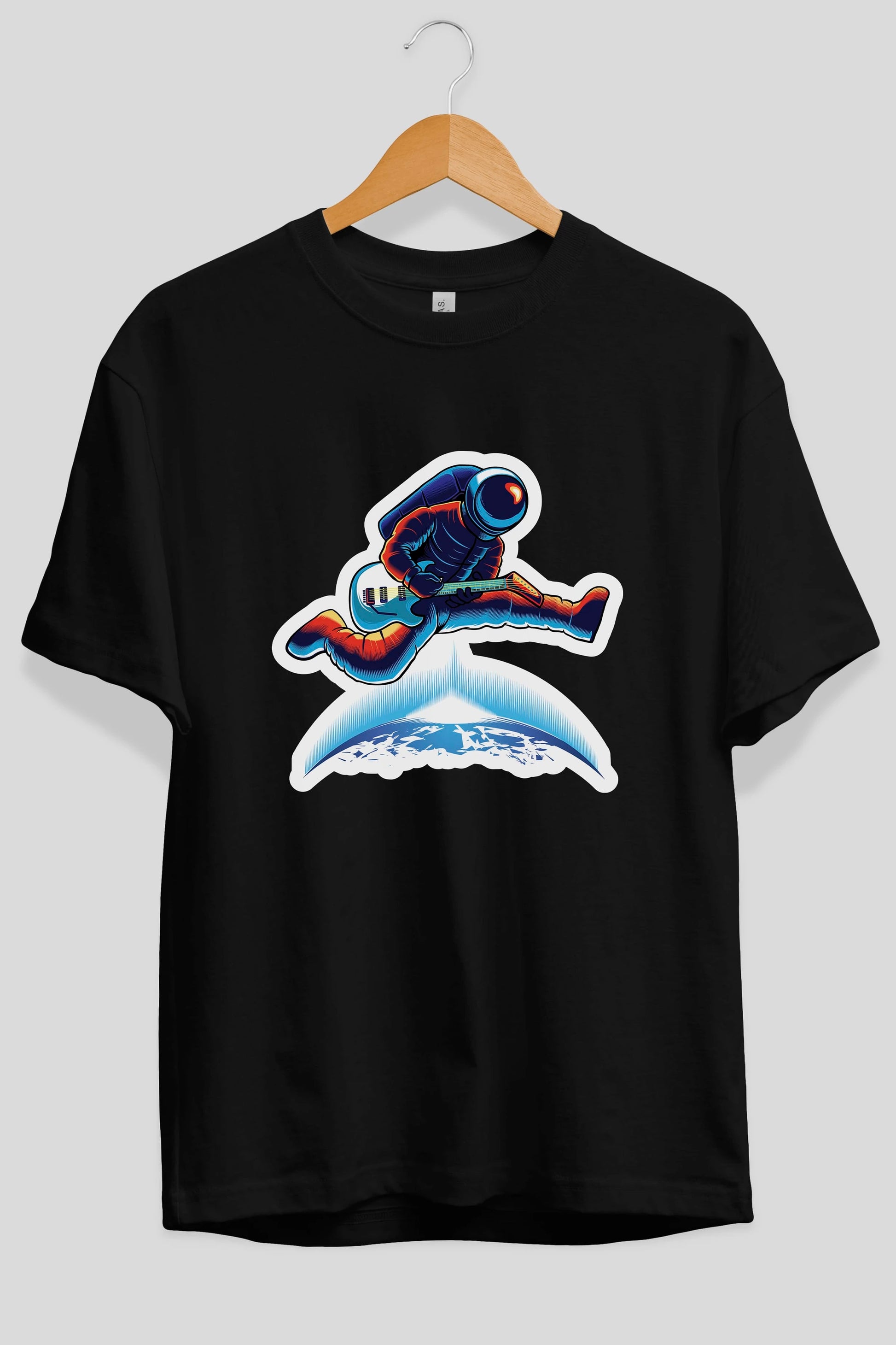 Astroguitar Sticker Ön Baskılı Oversize t-shirt Erkek Kadın Unisex