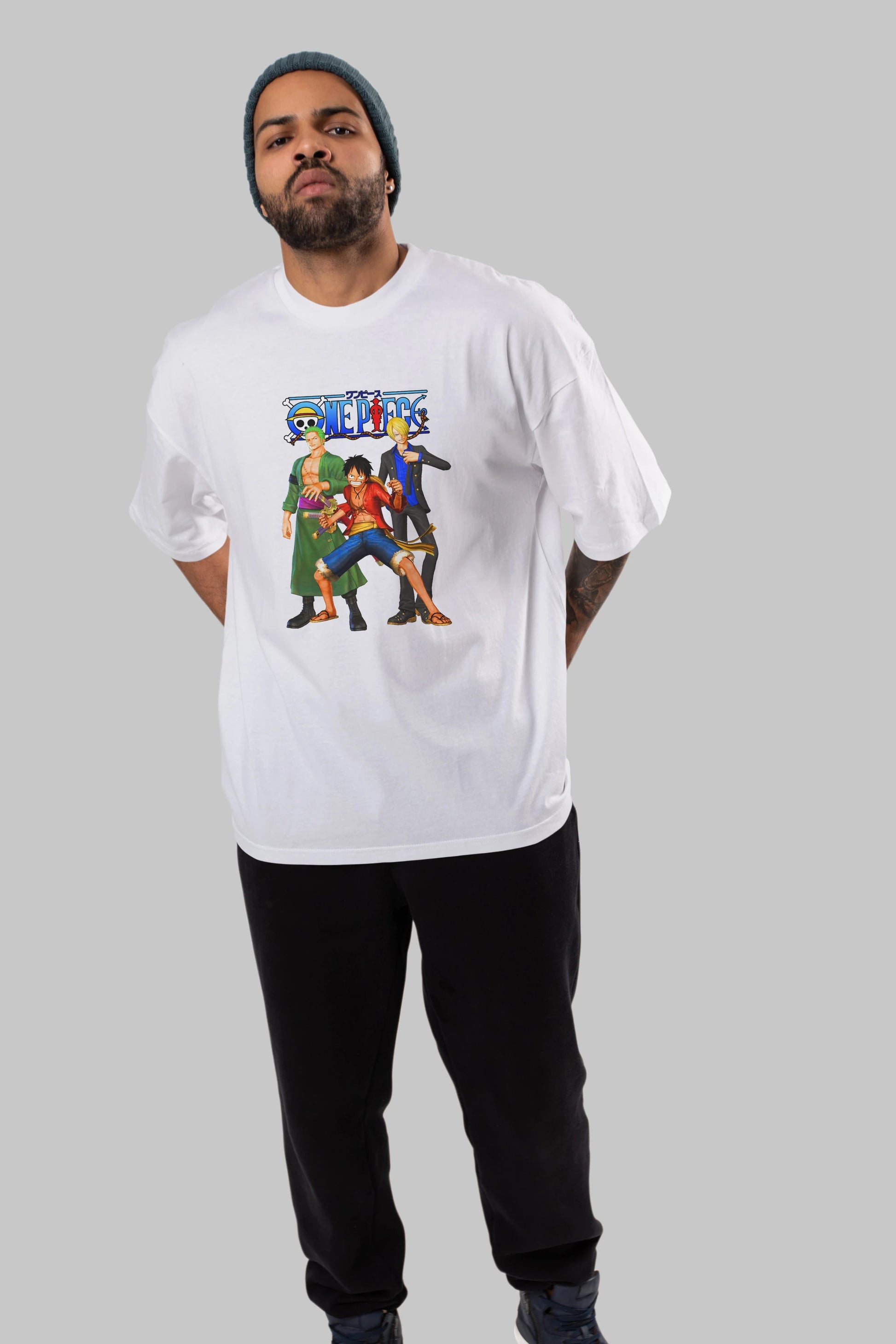 Luffy Sanji Zoro Anime Ön Baskılı Oversize t-shirt Erkek Kadın Unisex