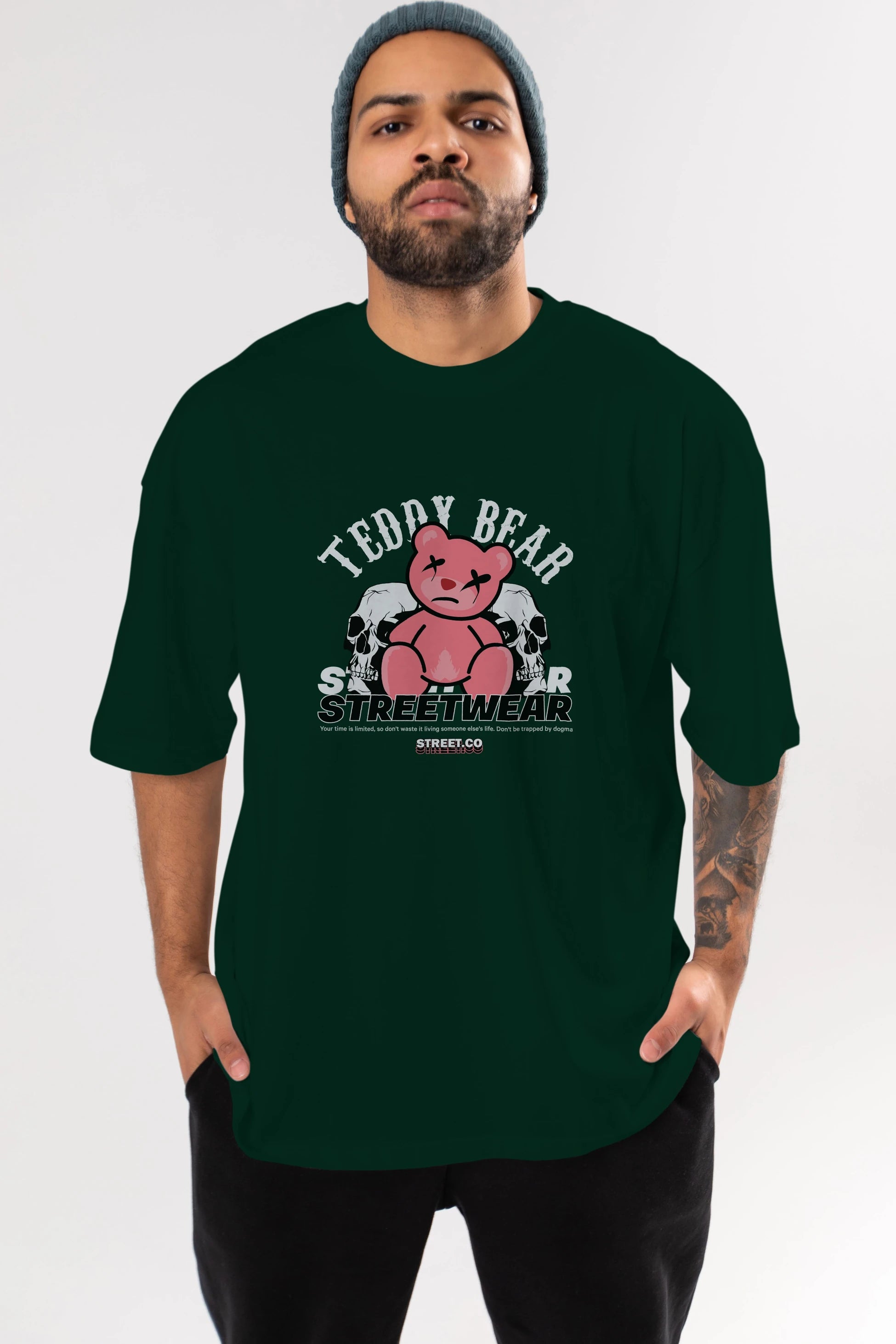 Teddy Bear Streetwear 2 Ön Baskılı Oversize t-shirt Erkek Kadın Unisex