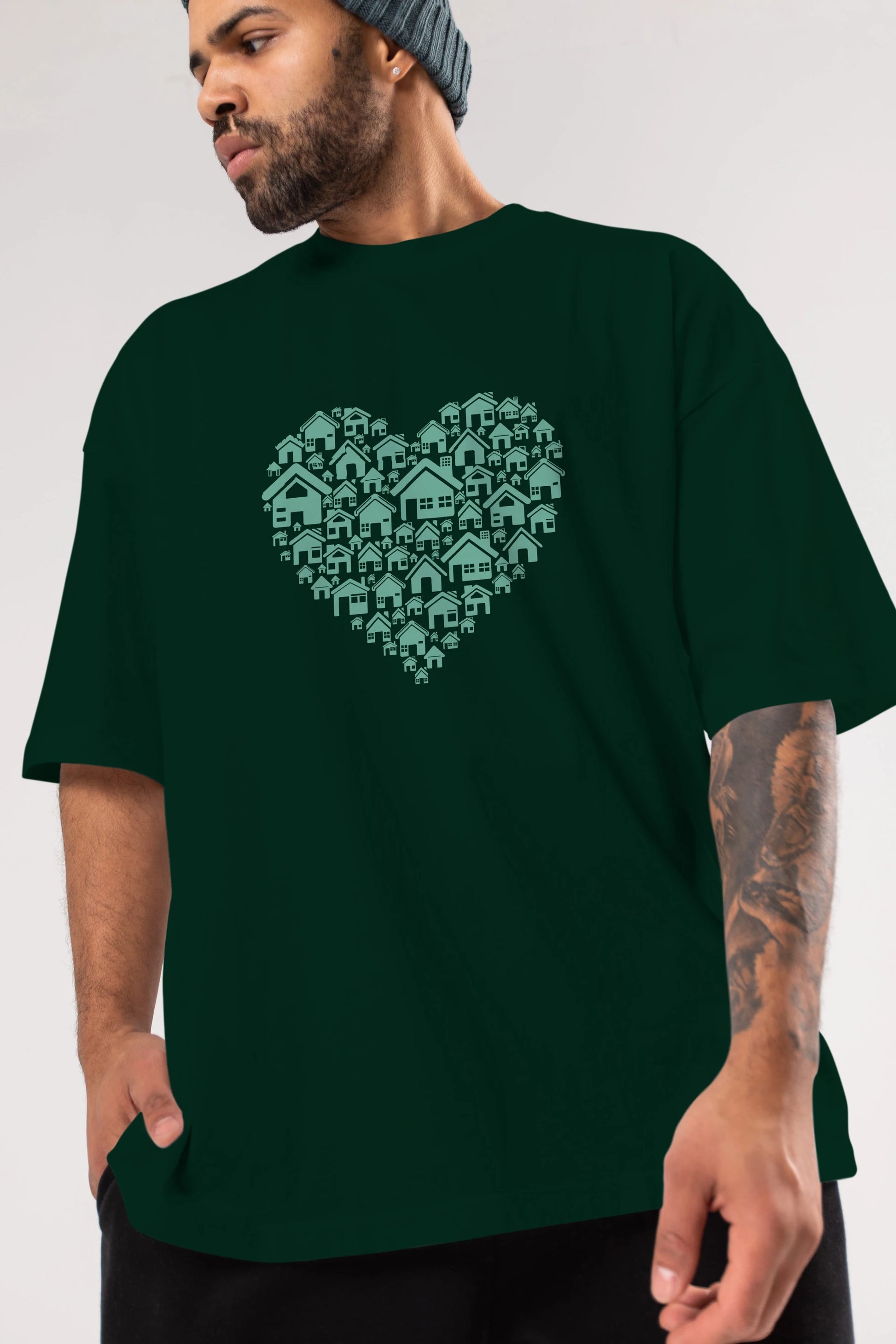 Home Heart Ön Baskılı Oversize t-shirt %100 pamuk Erkek Kadın Unisex