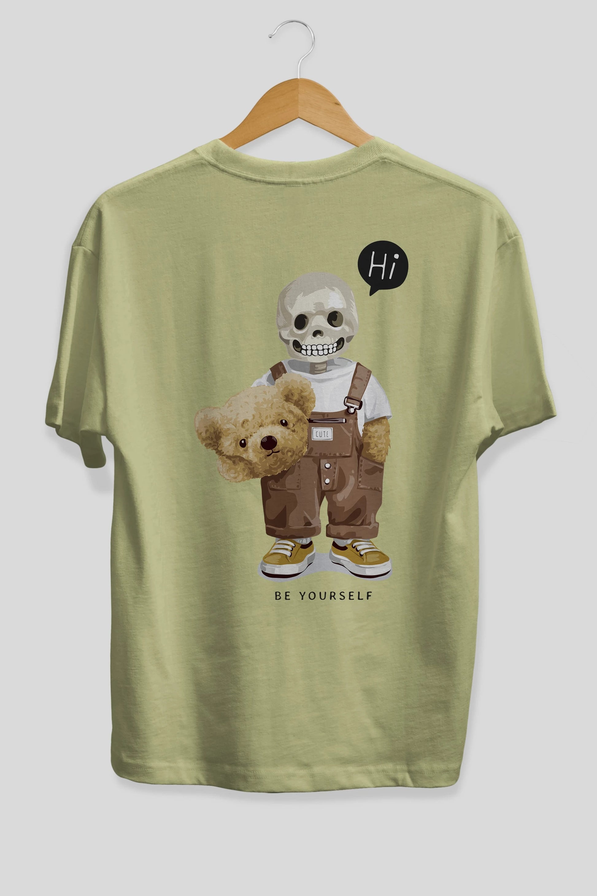 Teddy Bear hi Arka Baskılı Oversize t-shirt Erkek Kadın Unisex %100 Pamuk