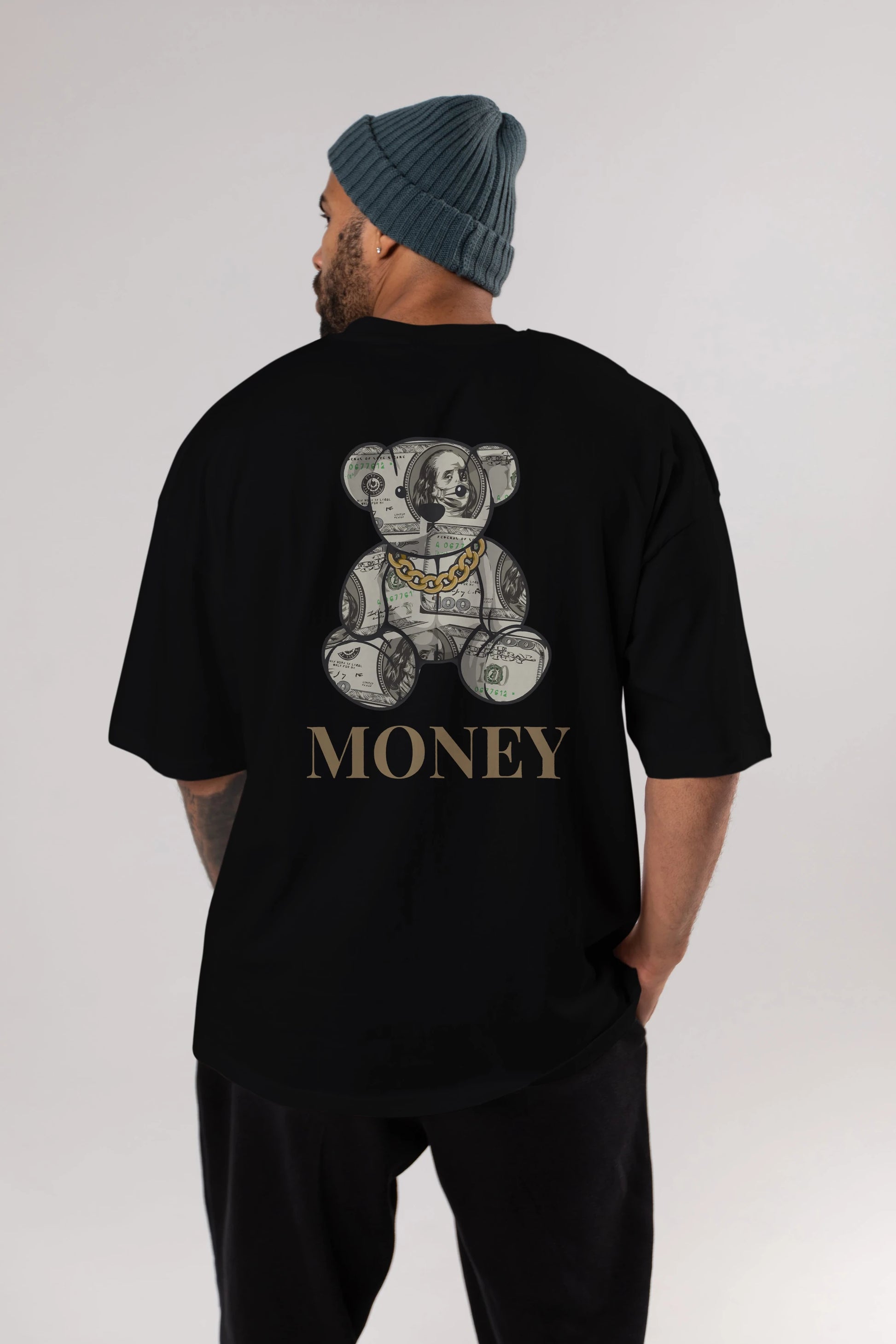 Teddy Bear Money Arka Baskılı Oversize t-shirt Erkek Kadın Unisex