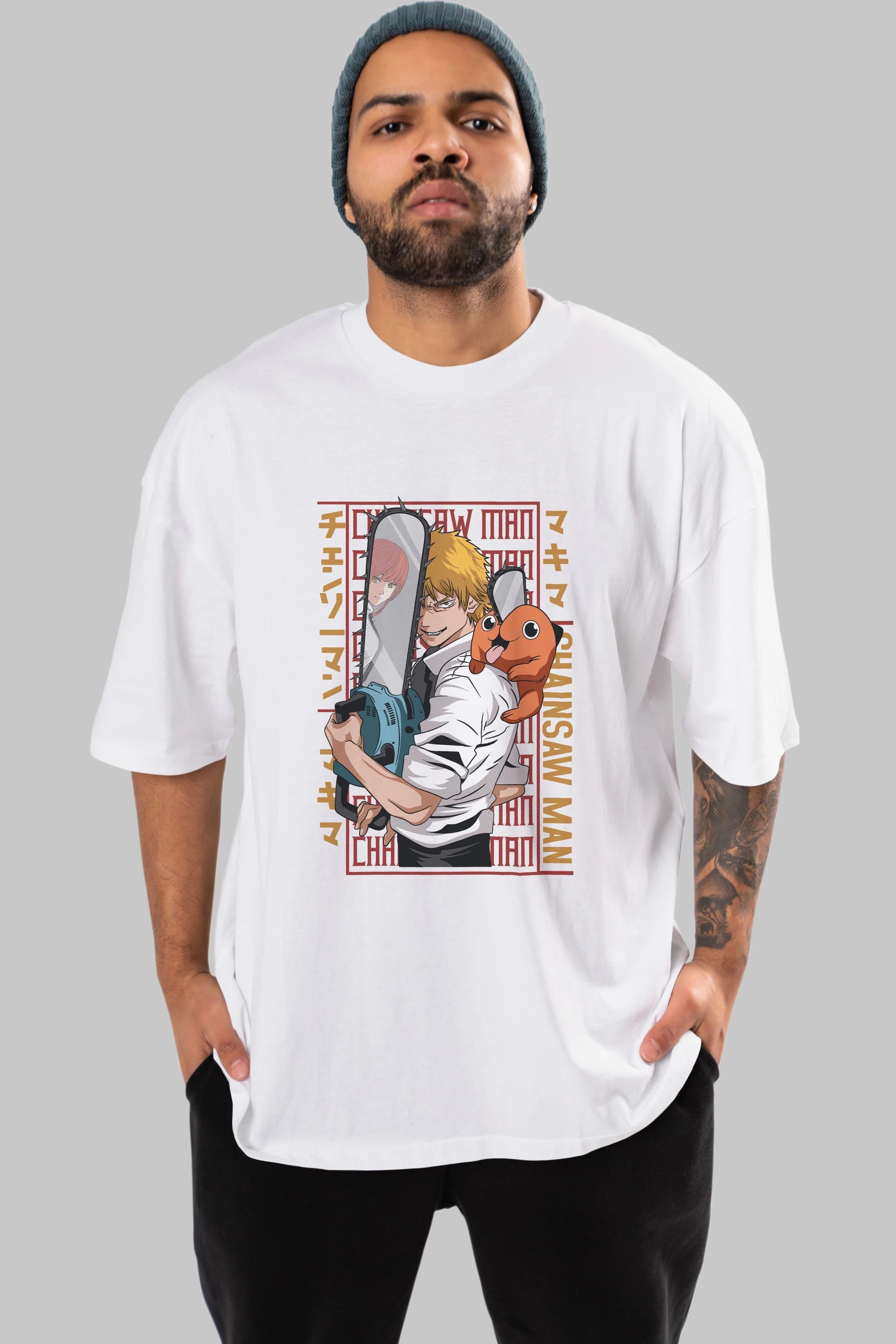 Chainsaw DENJI Anime Ön Baskılı Oversize t-shirt %100 pamuk Erkek Kadın Unisex