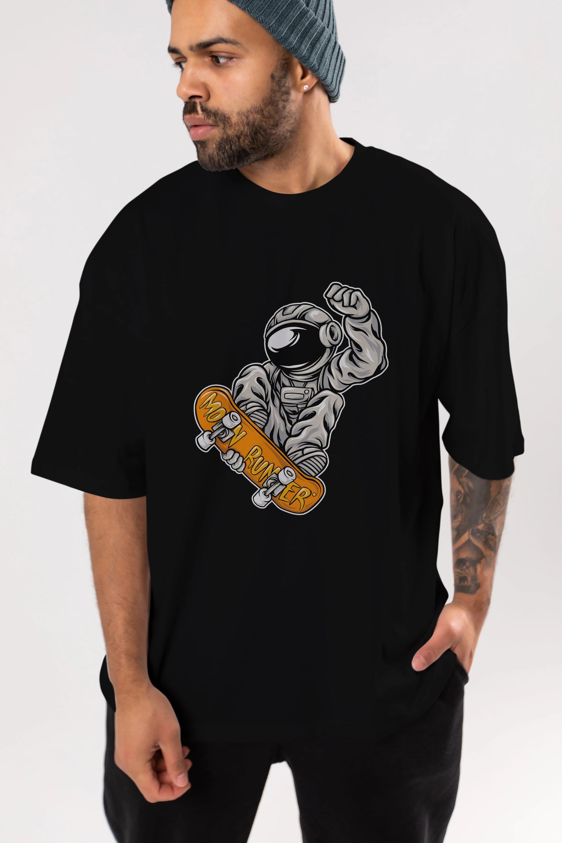 Moon Runner Ön Baskılı Oversize t-shirt Erkek Kadın Unisex
