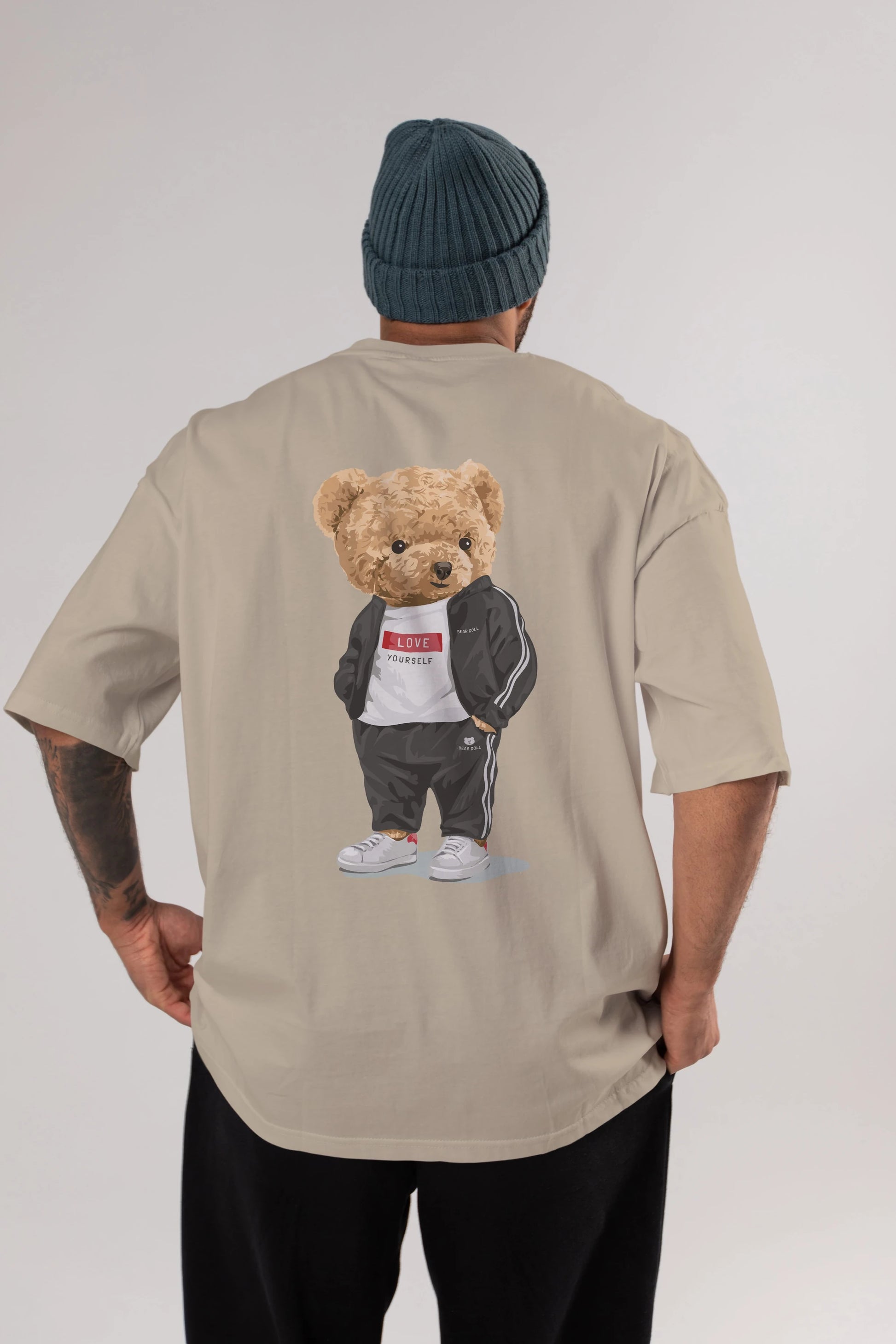 Teddy Bear Love Yourself Arka Baskılı Oversize t-shirt Erkek Kadın Unisex %100 Pamuk