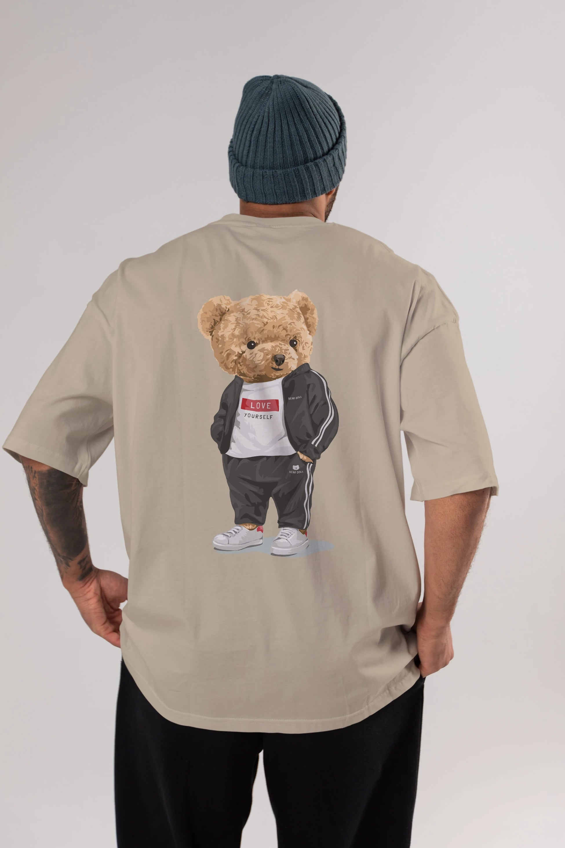 Teddy Bear Love Yourself Arka Baskılı Oversize t-shirt Erkek Kadın Unisex %100 Pamuk