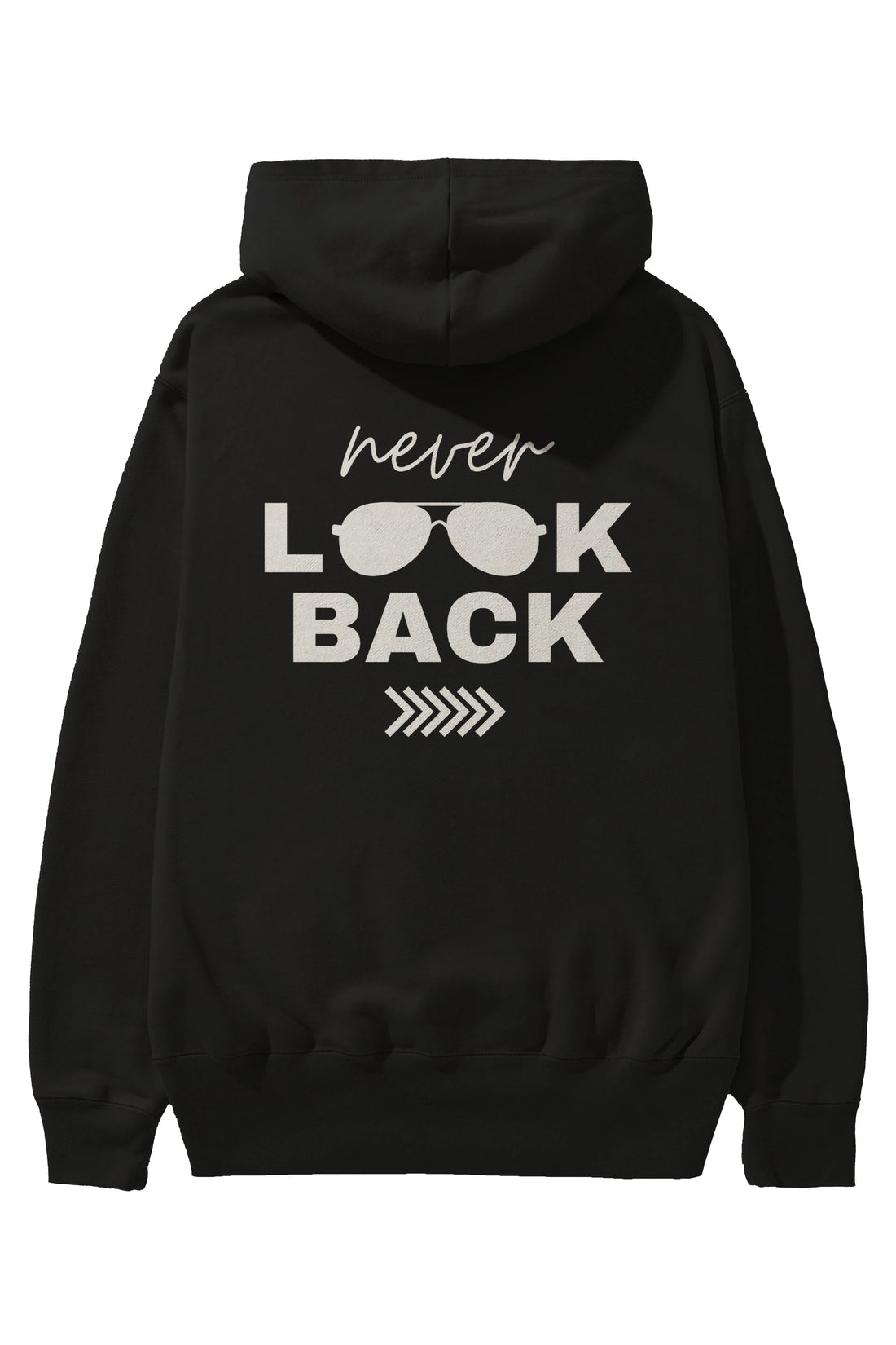 Never Look Back Yazılı Arka Baskılı Oversize Hoodie Kapüşonlu Sweatshirt Erkek Kadın Unisex