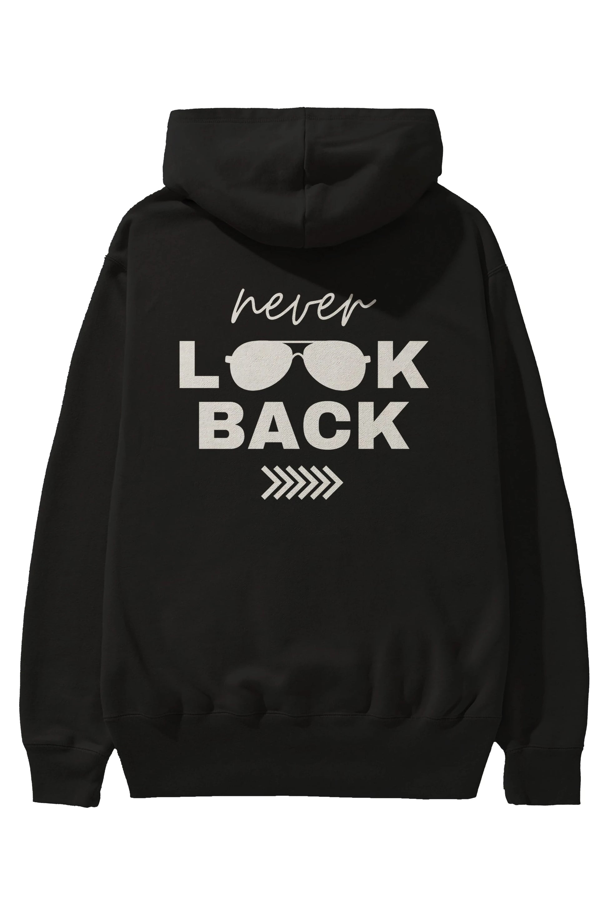 Never Look Back Yazılı Arka Baskılı Oversize Hoodie Kapüşonlu Sweatshirt Erkek Kadın Unisex