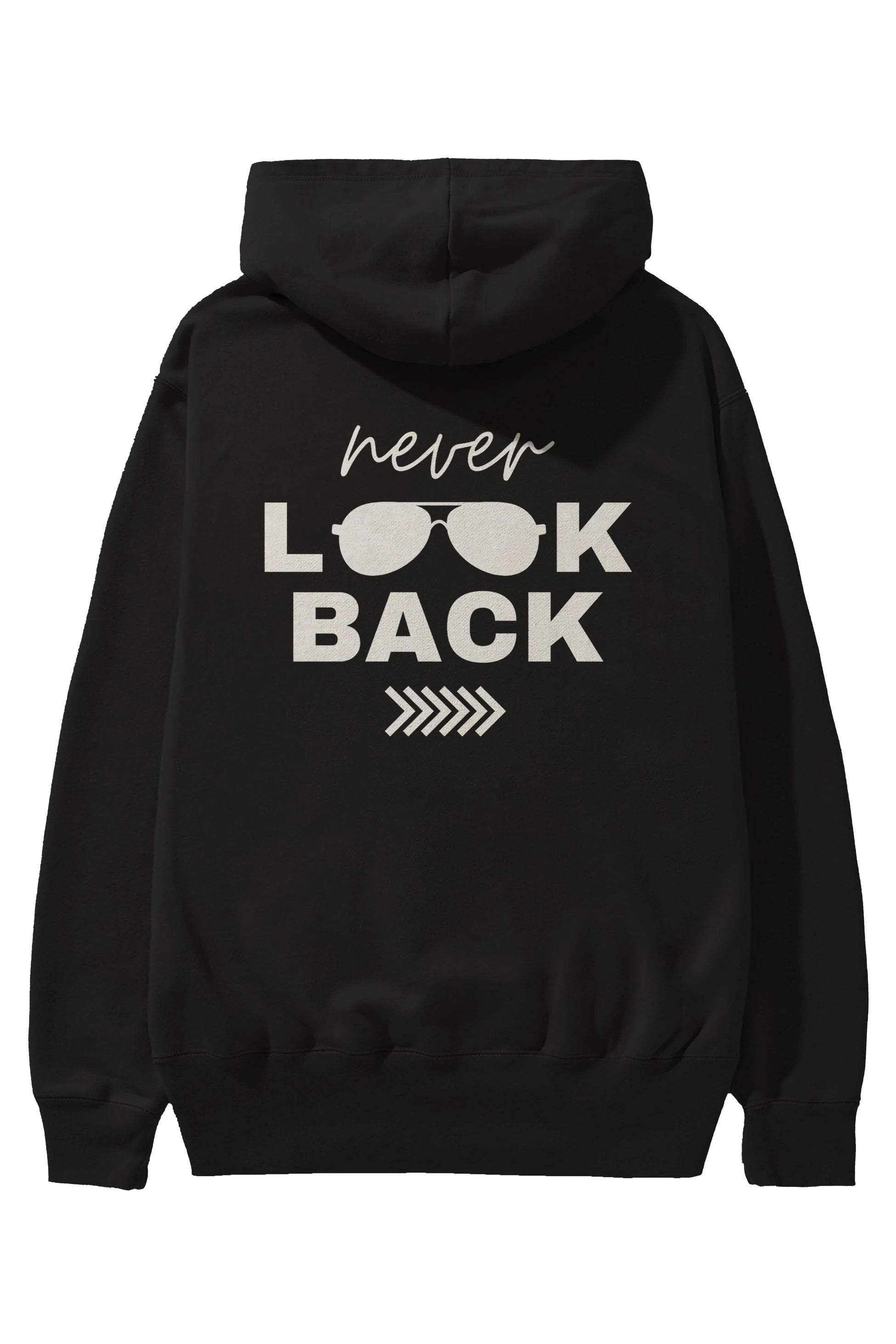 Never Look Back Yazılı Arka Baskılı Oversize Hoodie Kapüşonlu Sweatshirt Erkek Kadın Unisex