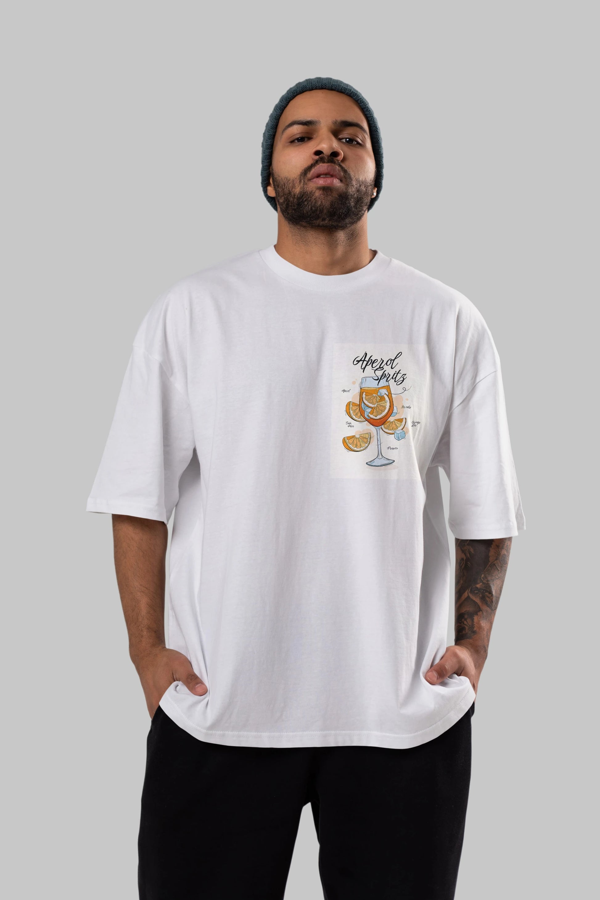 Aperol Spritz 6 Ön Sol Baskılı Oversize t-shirt Erkek Kadın Unisex %100 Pamuk Bisiklet Yaka tişort