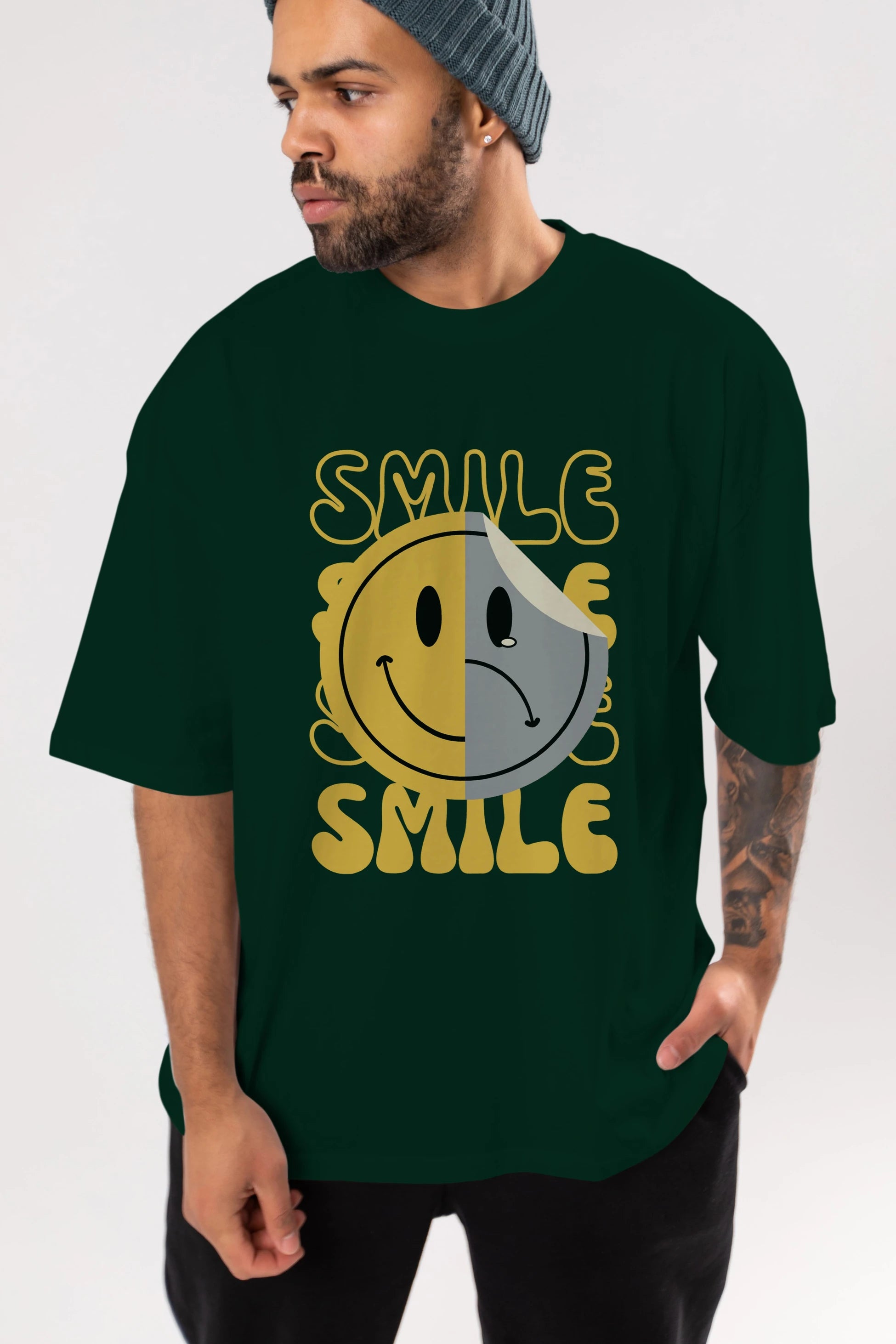 Smile Yazılı Ön Baskılı Oversize t-shirt Erkek Kadın Unisex