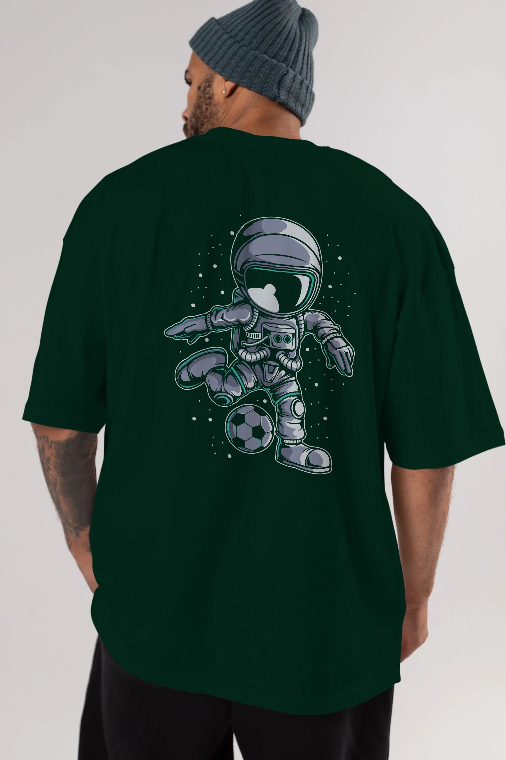 Astronaut Soccer (2) Arka Baskılı Oversize t-shirt Erkek Kadın Unisex