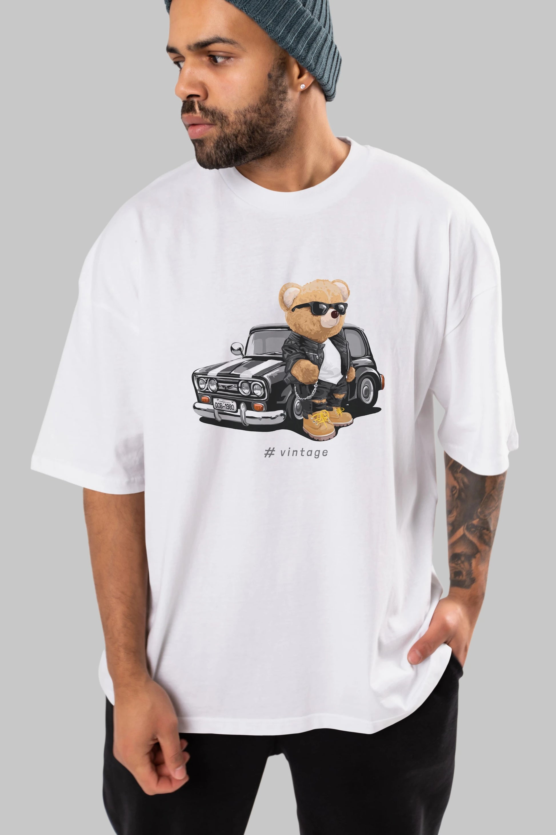 Teddy Bear Vintage Ön Baskılı Oversize t-shirt Erkek Kadın Unisex %100 Pamuk