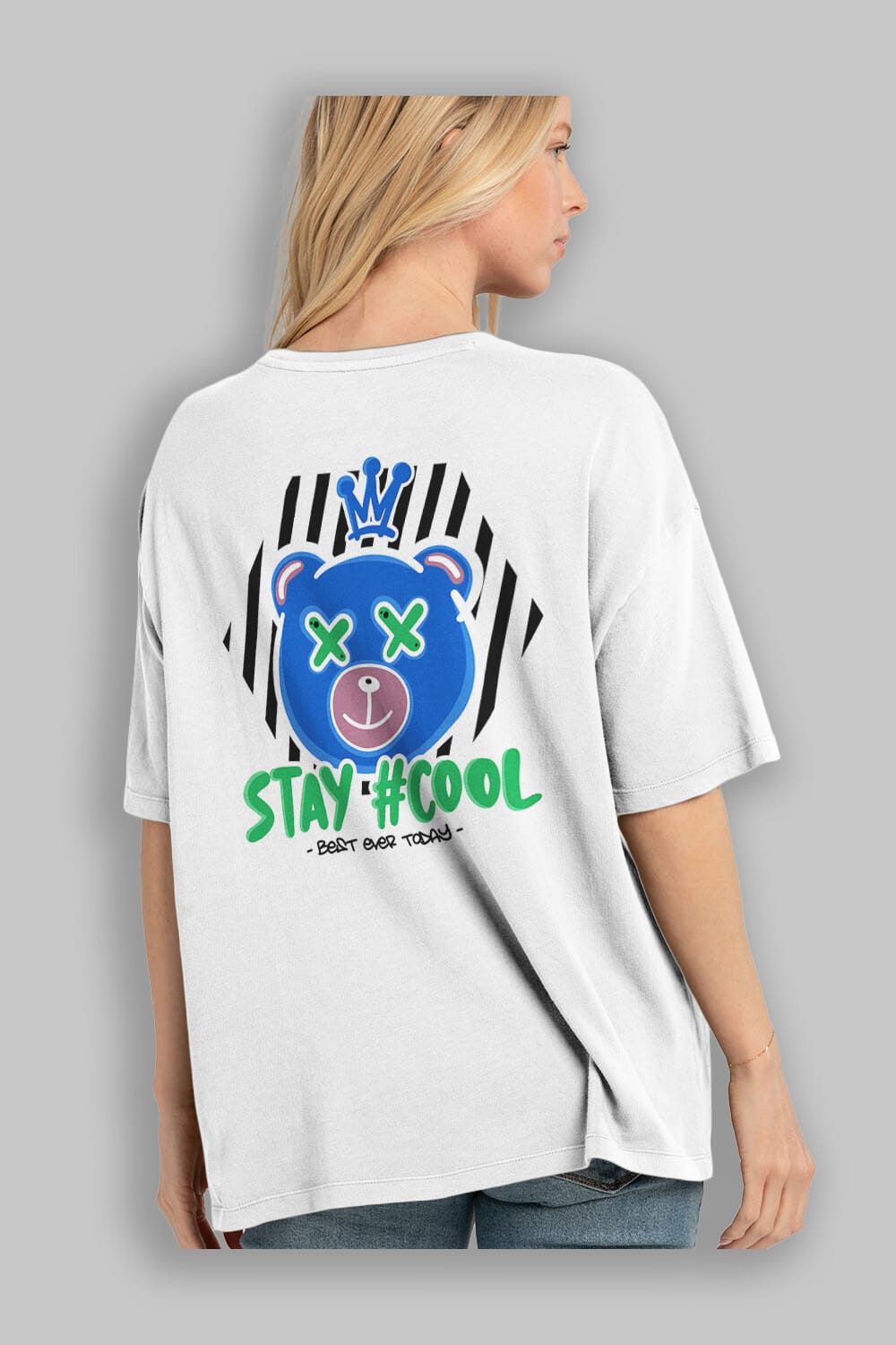Stay Cool Bear Arka Baskılı Oversize t-shirt Erkek Kadın Unisex