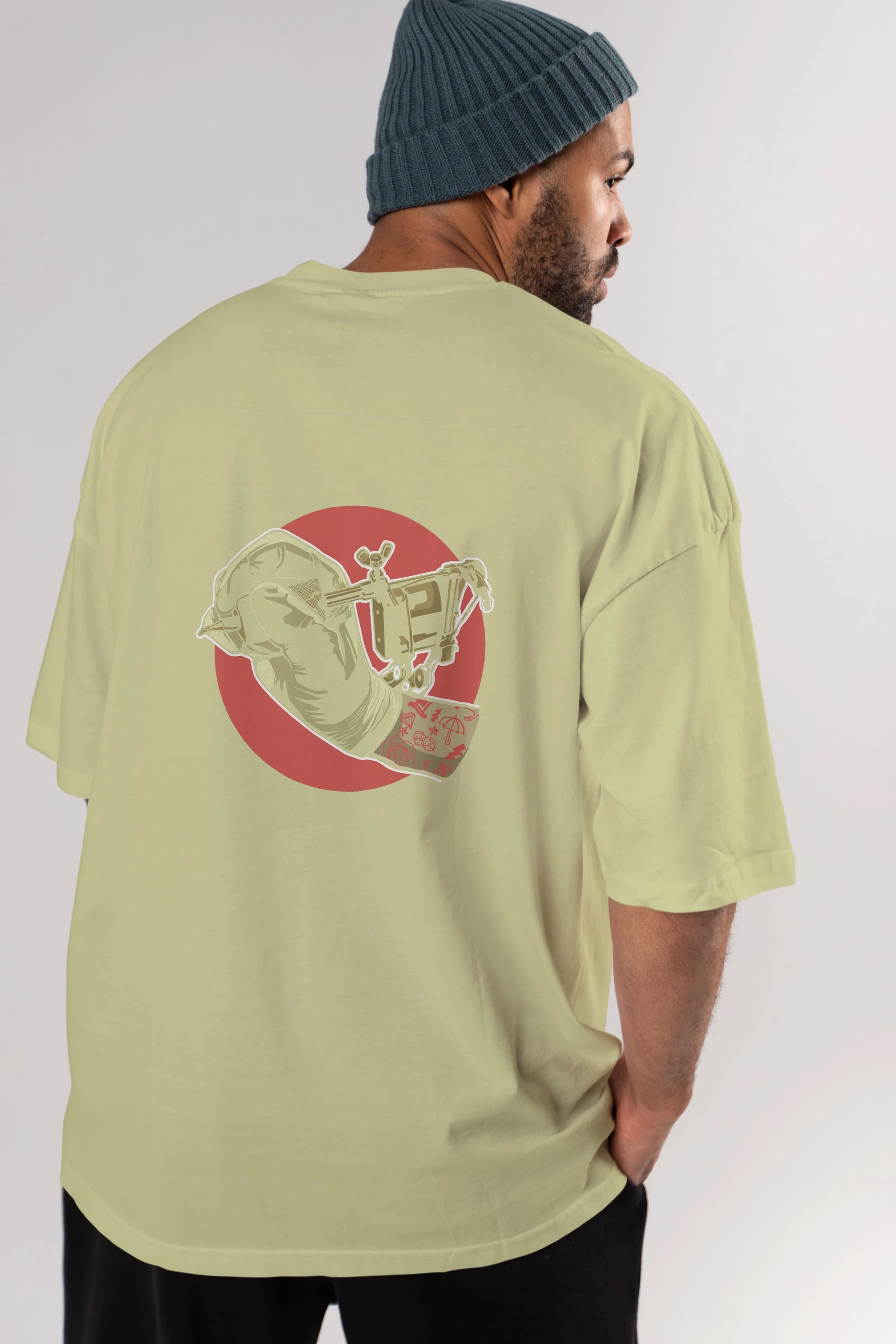 Tattoo Machine ] Arka Baskılı Oversize t-shirt Erkek Kadın Unisex %100 Pamuk