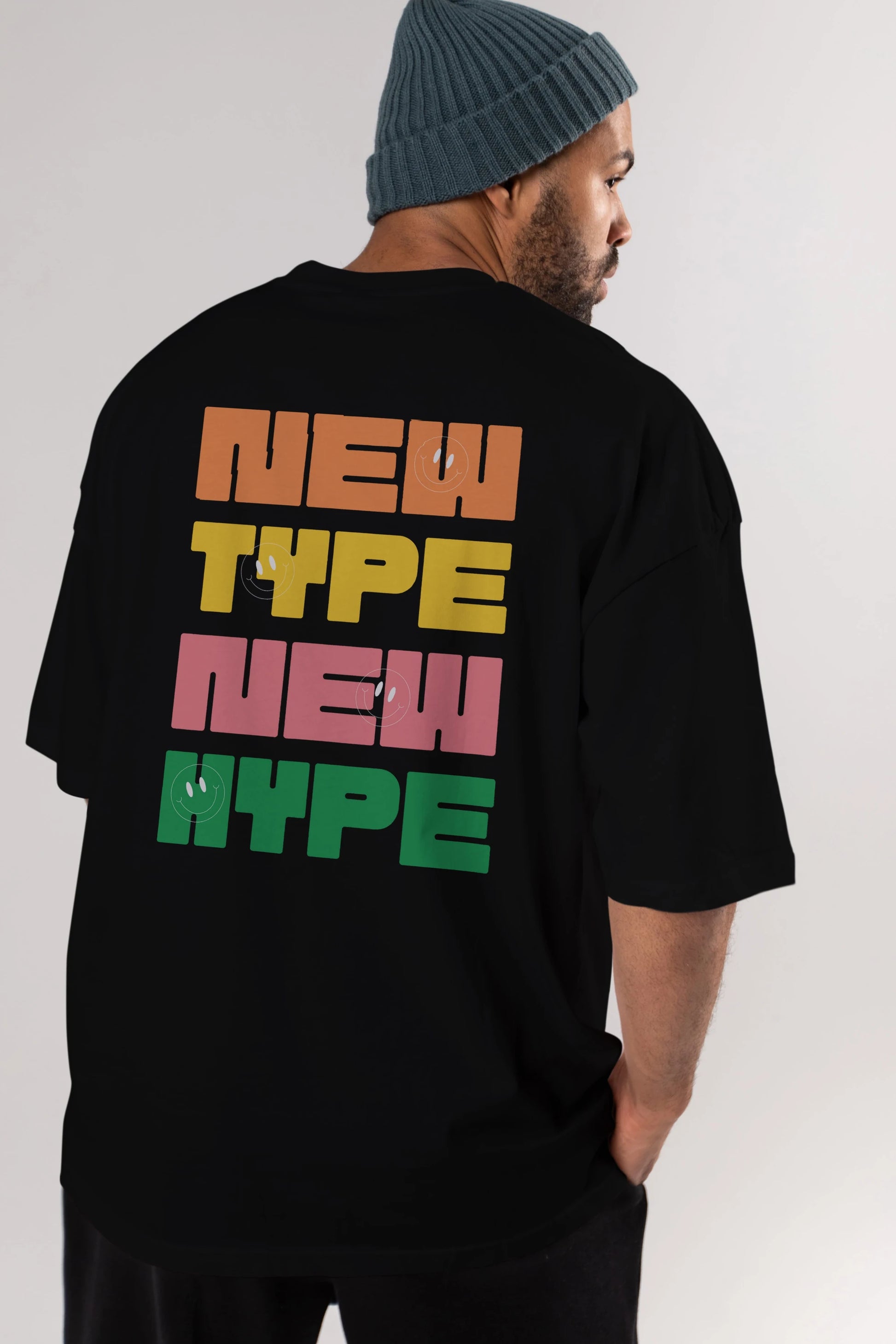 New Type New Hype Yazılı Arka Baskılı Oversize t-shirt Erkek Kadın Unisex