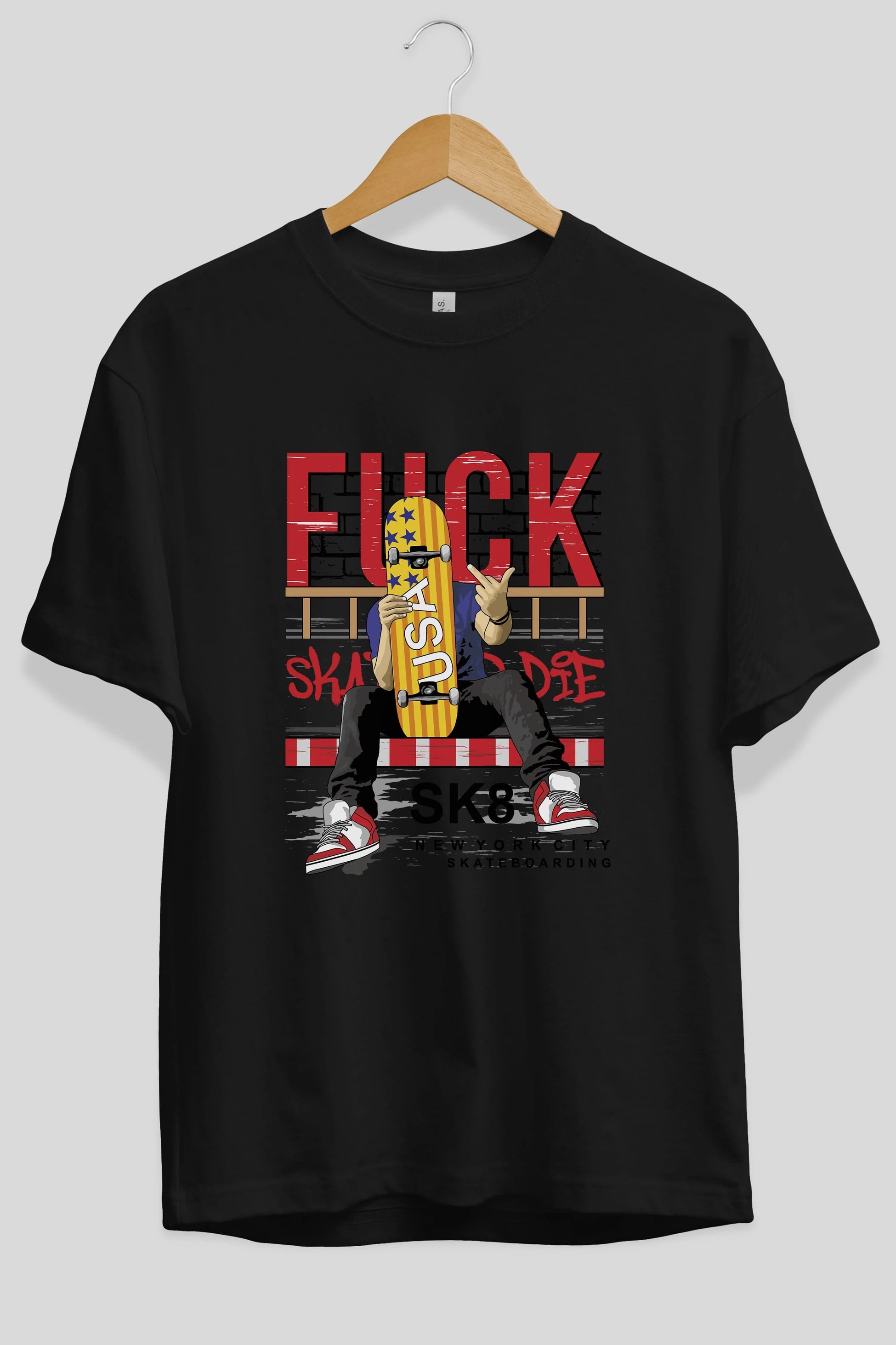 Skate or Die Ön Baskılı Oversize t-shirt Erkek Kadın Unisex