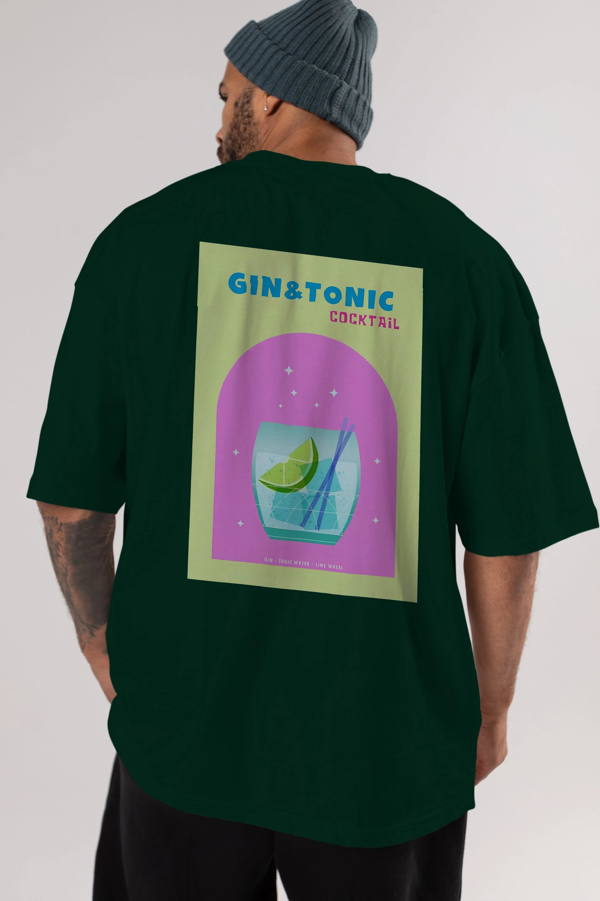 Gin Tonic Cocktail Arka Baskılı Oversize t-shirt Erkek Kadın Unisex %100 Pamuk Bisiklet Yaka tişort