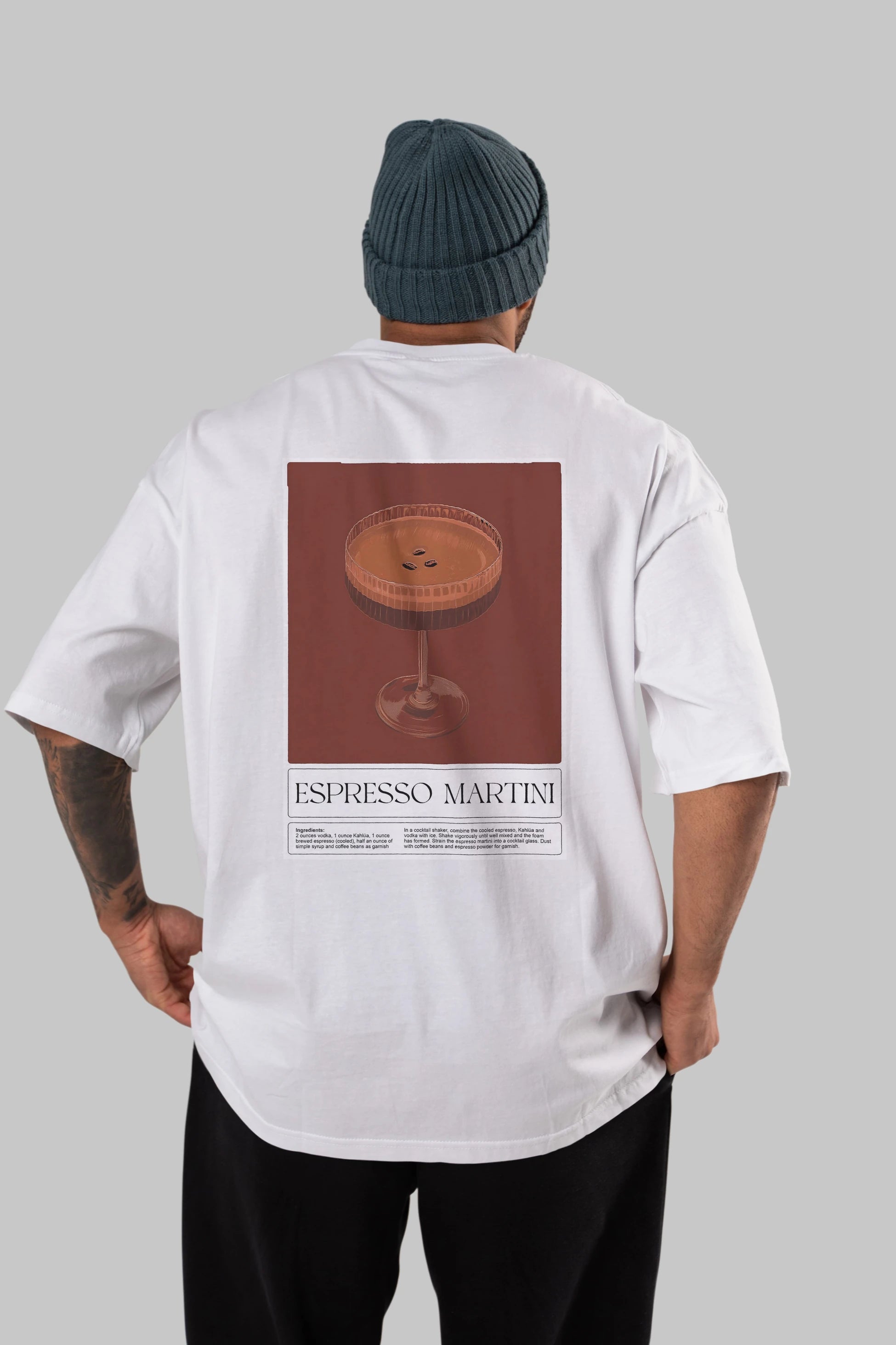 Espresso Martini Arka Baskılı Oversize t-shirt Erkek Kadın Unisex %100 Pamuk Bisiklet Yaka tişort