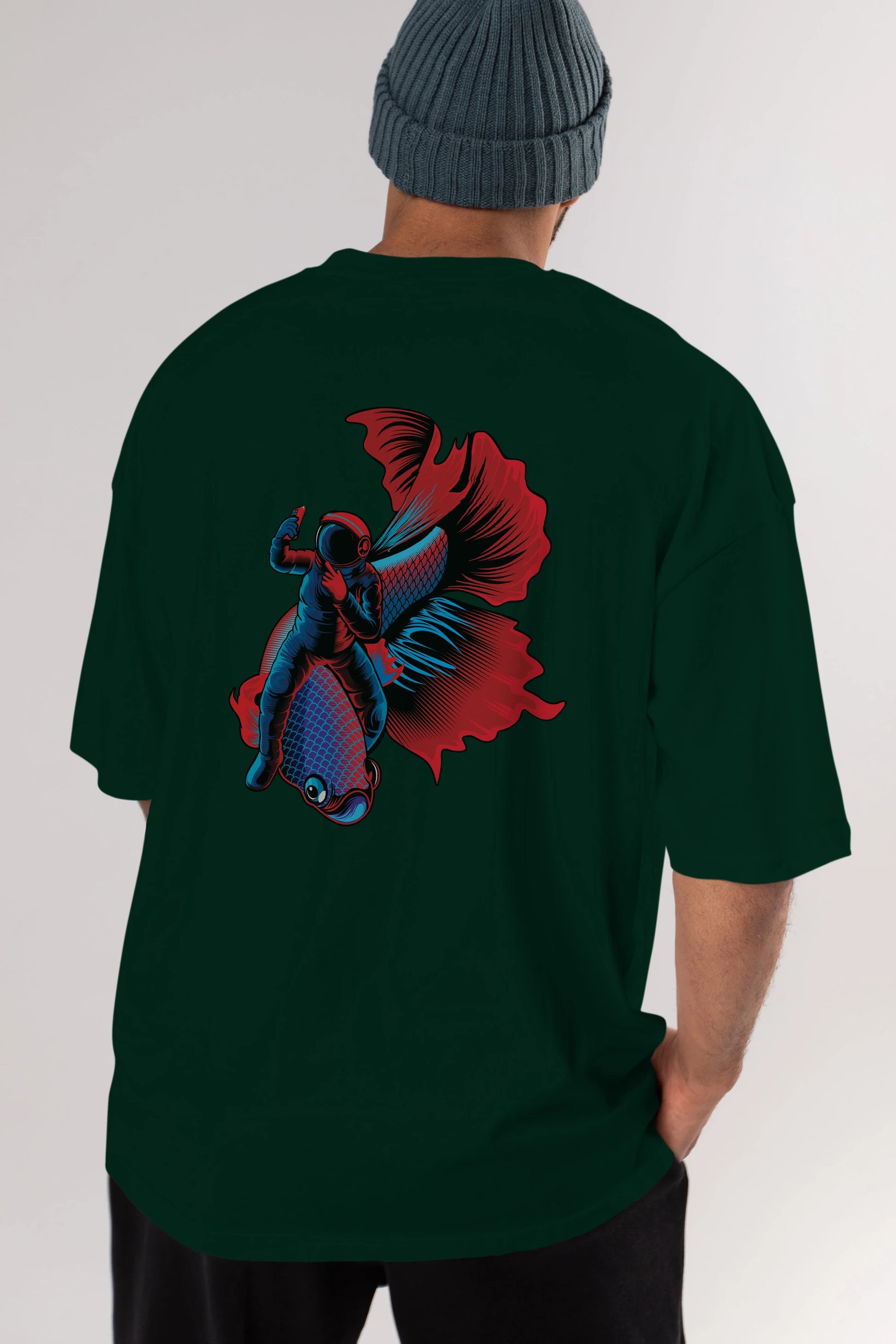 Astrofish selfie Arka Baskılı Oversize t-shirt Erkek Kadın Unisex