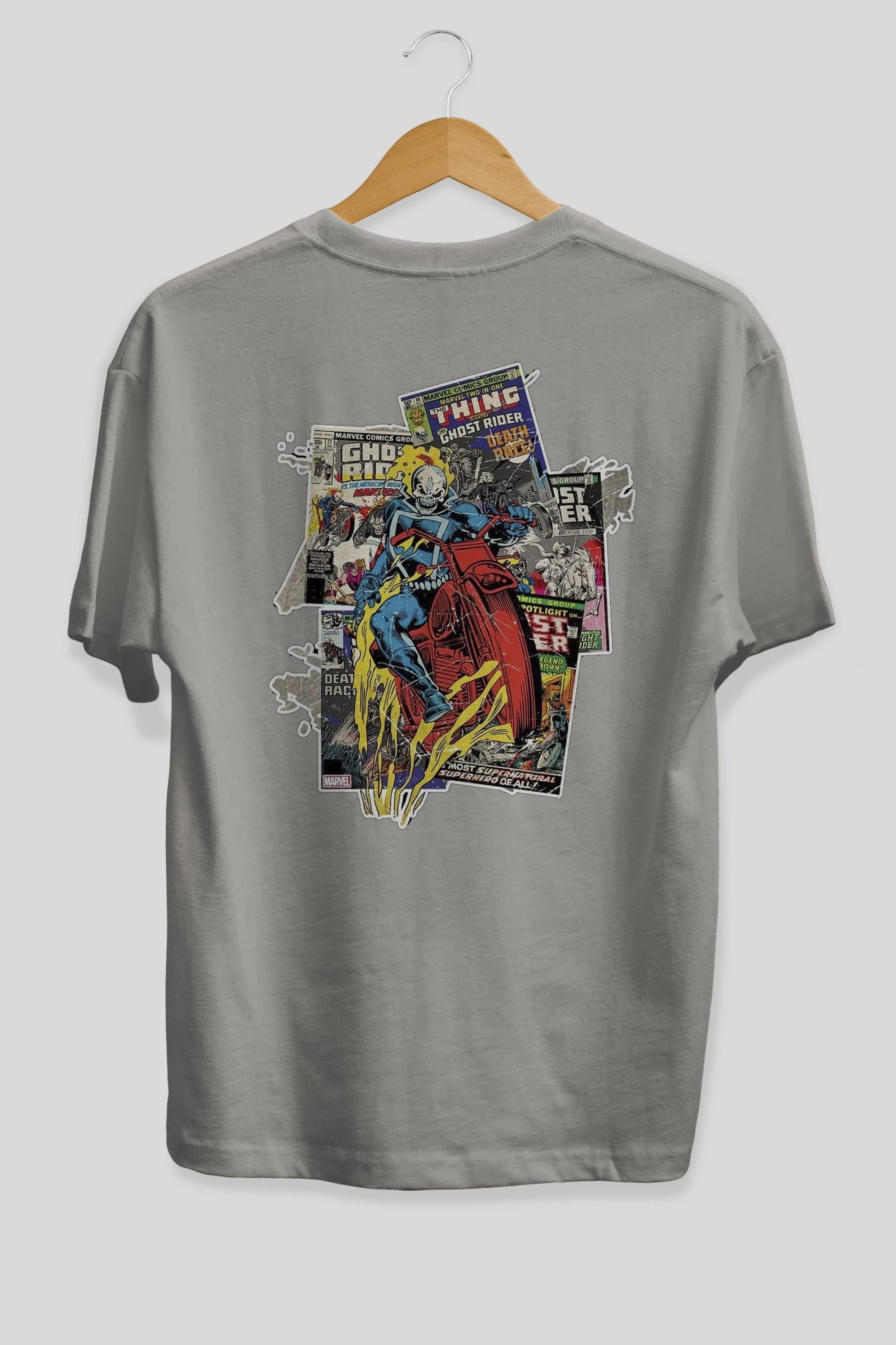 Ghost Rider Arka Baskılı Oversize t-shirt Erkek Kadın Unisex %100 Pamuk Bisiklet Yaka tişort