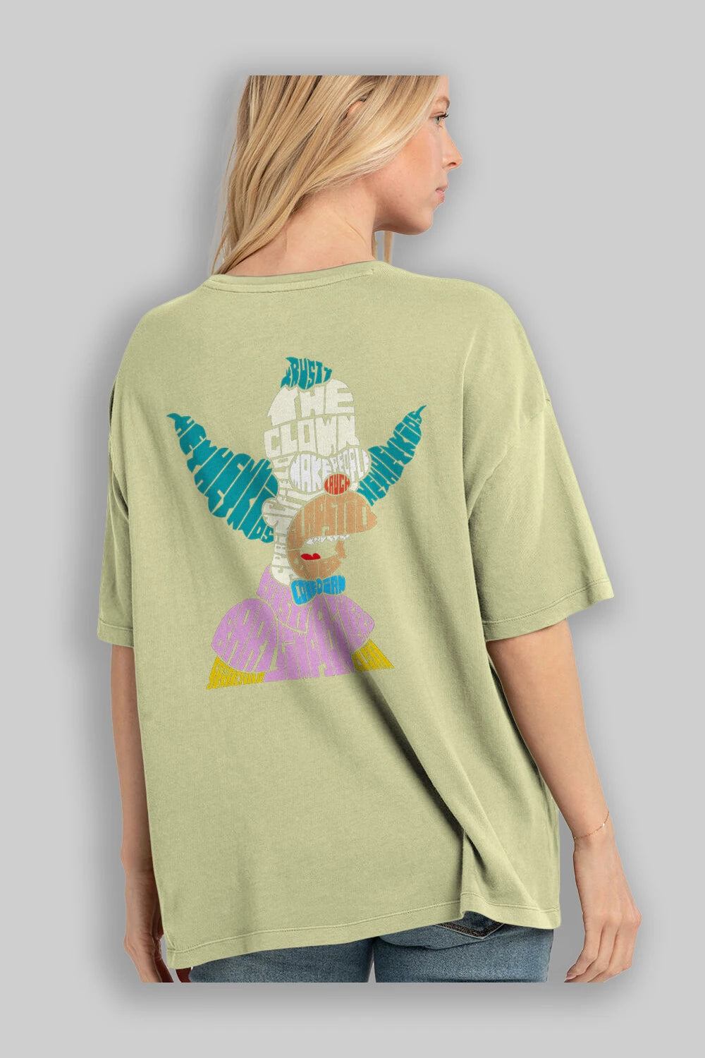 Krusty Clown Arka Baskılı Oversize t-shirt %100 pamuk Erkek Kadın Unisex