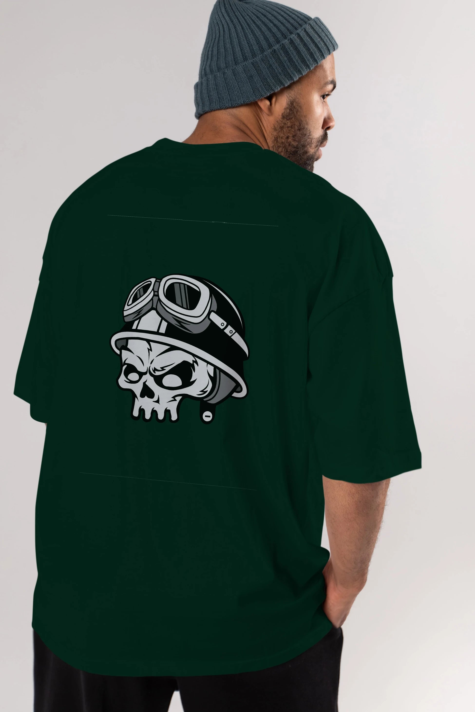 Biker Helmet Arka Baskılı Oversize t-shirt Erkek Kadın Unisex %100 Pamuk tişort