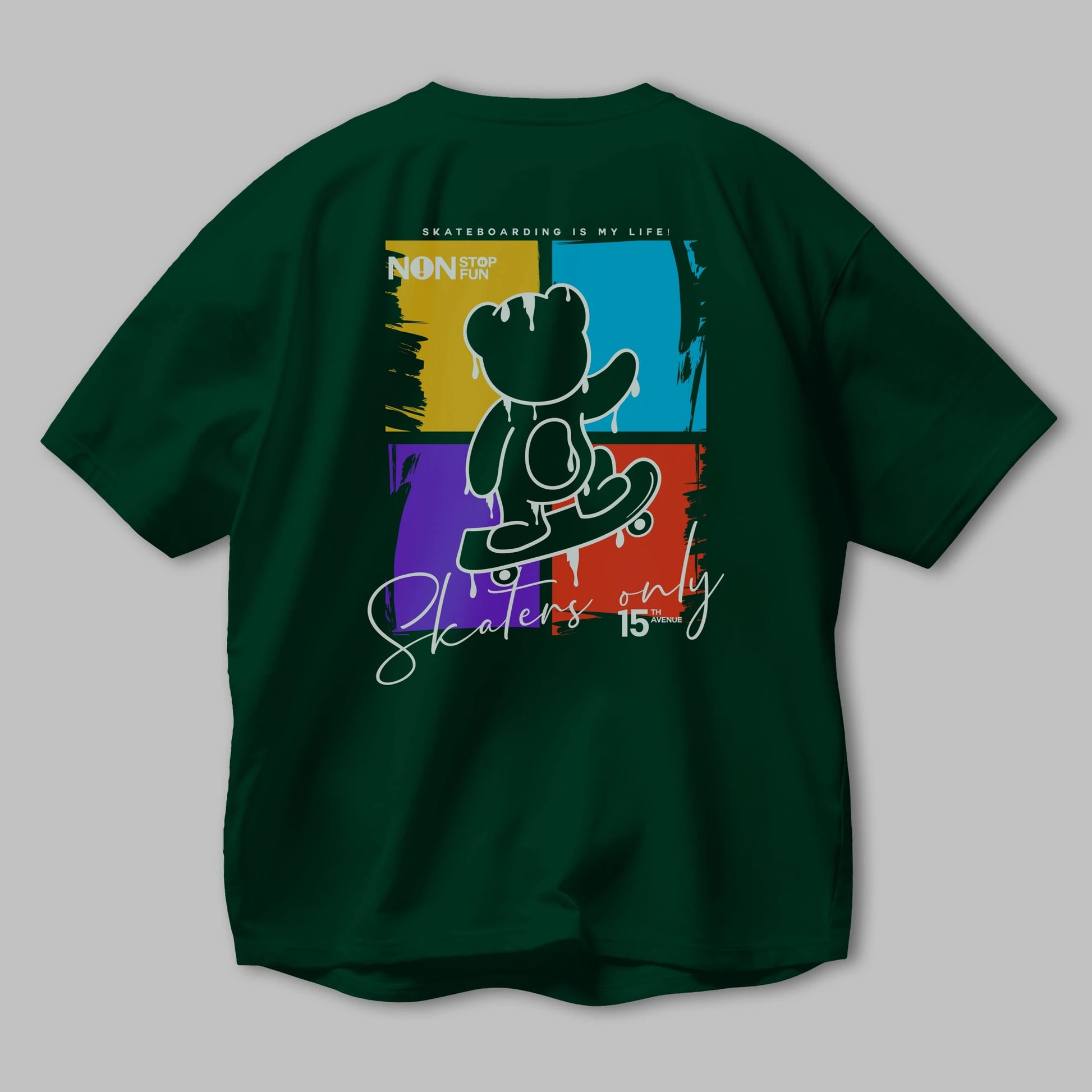 Skaters Only Bear Arka Baskılı Oversize t-shirt Erkek Kadın Unisex