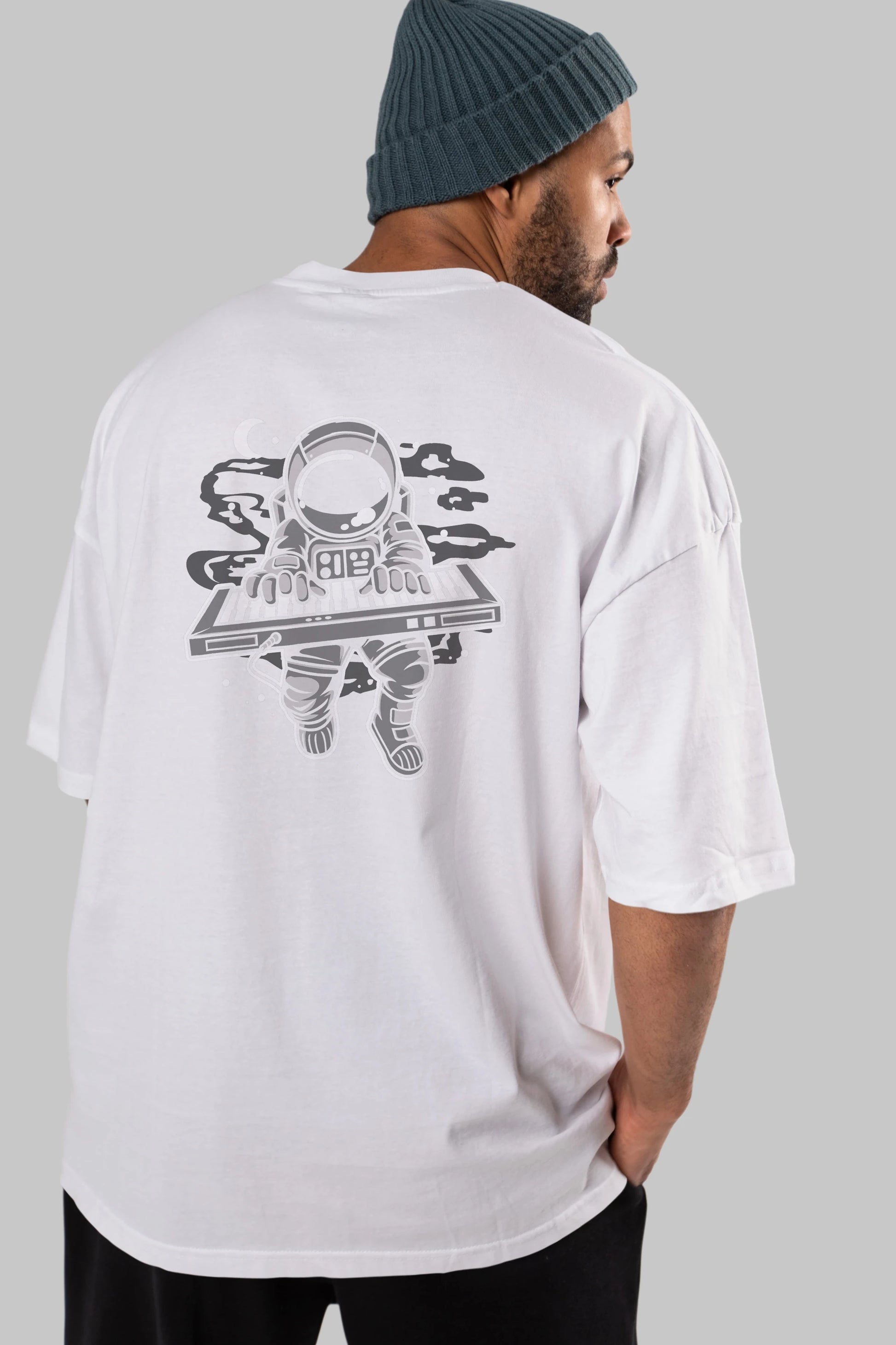 Astronaut Keyboard Arka Baskılı Oversize t-shirt Erkek Kadın Unisex