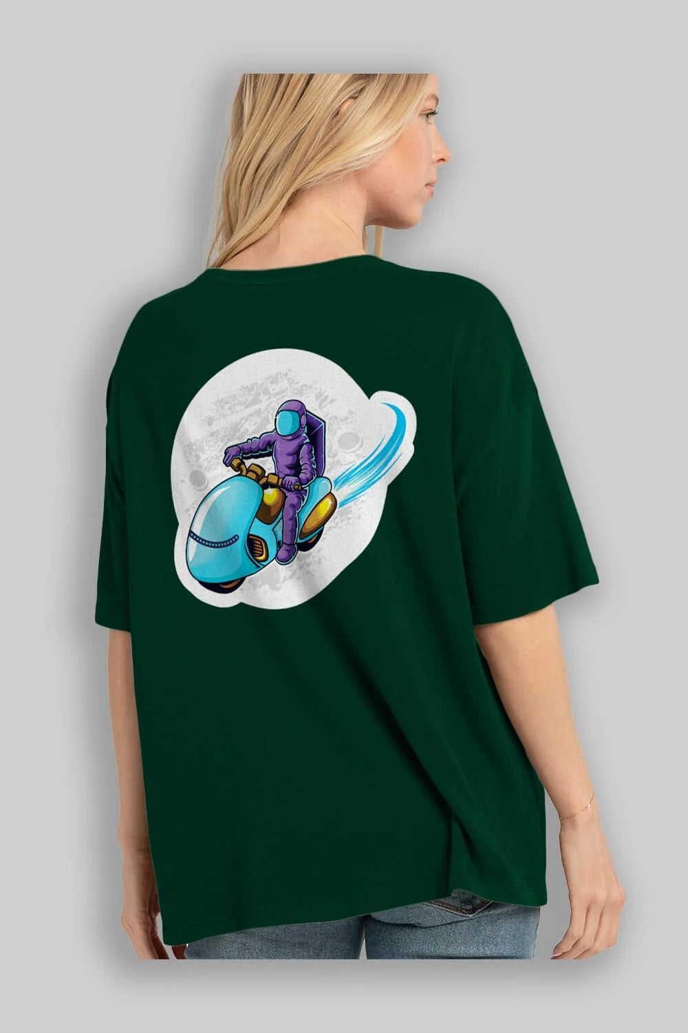 Astrorider in Space Sticker Arka Baskılı Oversize t-shirt Erkek Kadın Unisex
