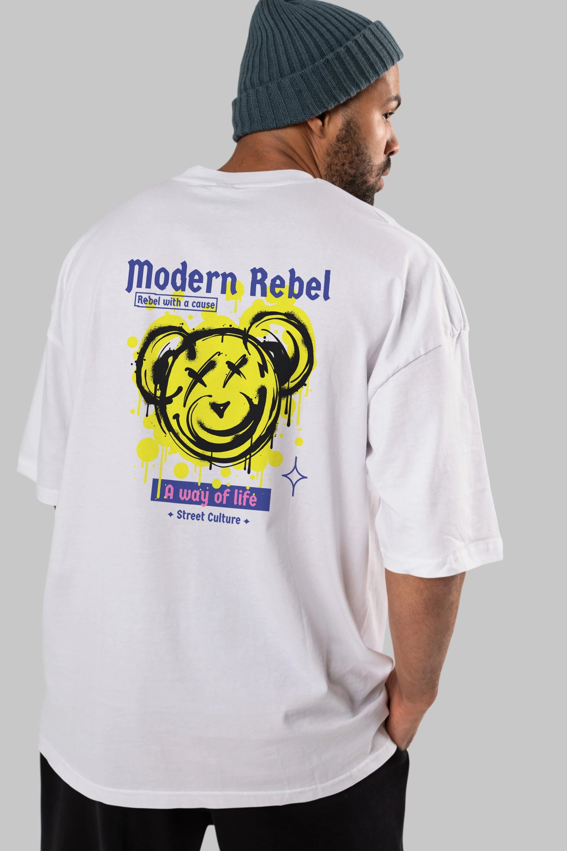Modern Rebel Bear Arka Baskılı Oversize t-shirt Erkek Kadın Unisex