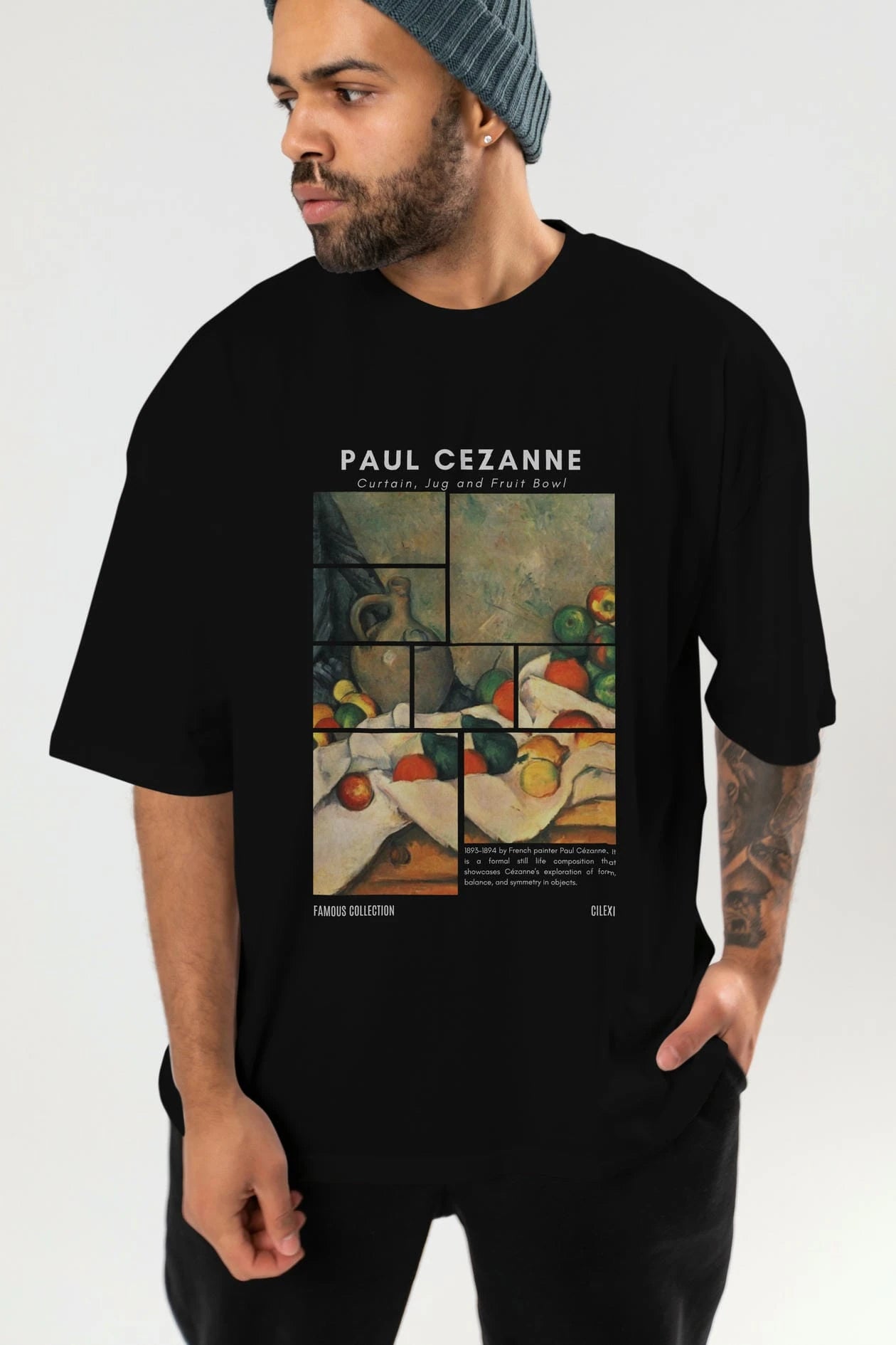 Paul Cezanne Curtain ön Baskılı Oversize t-shirt Erkek Kadın Bisiklet Yaka Pamuk tişort