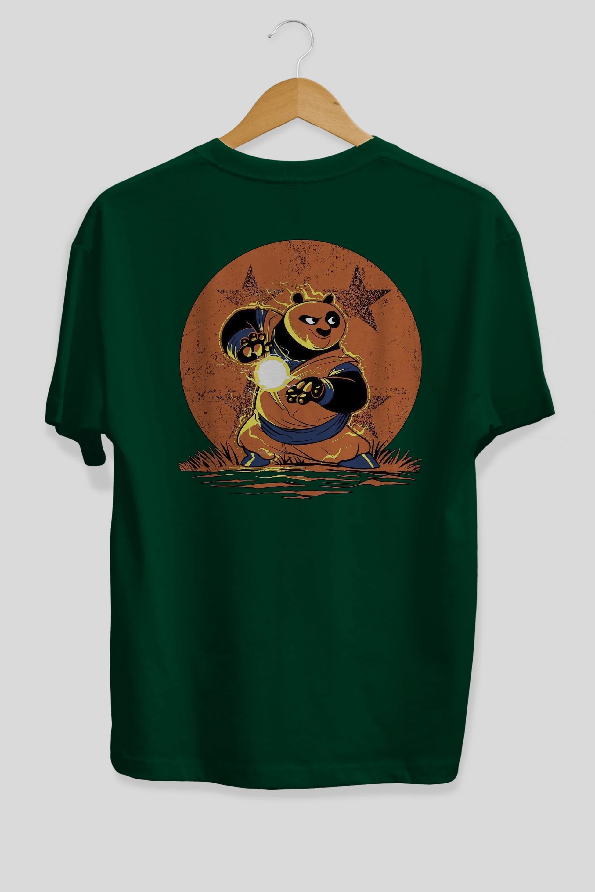 Kung Fu Panda Arka Baskılı Oversize t-shirt Erkek Kadın Unisex %100 Pamuk Bisiklet Yaka tişort