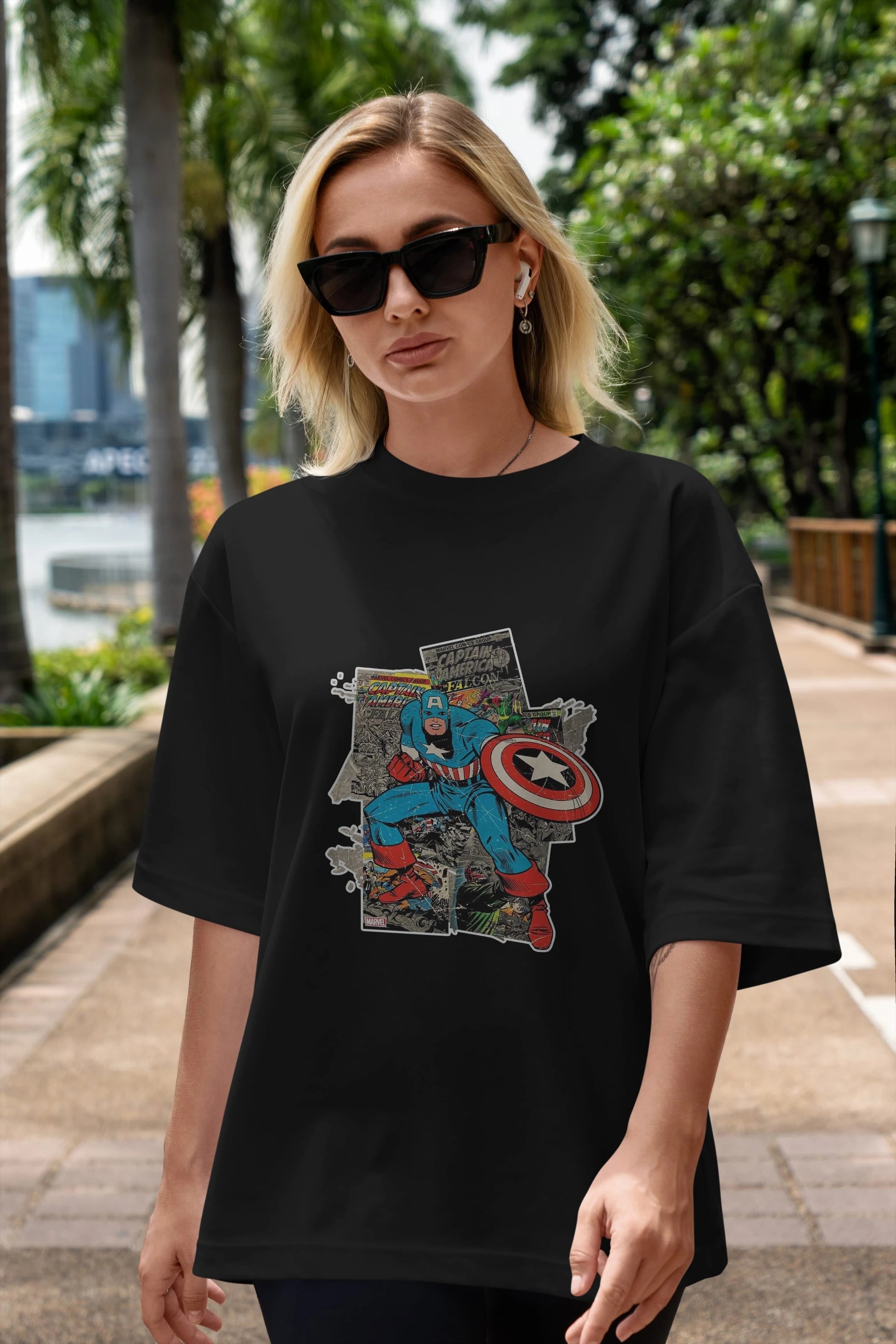 Captain America (2) Ön Baskılı Oversize t-shirt Erkek Kadın Unisex %100 Pamuk Bisiklet Yaka tişort
