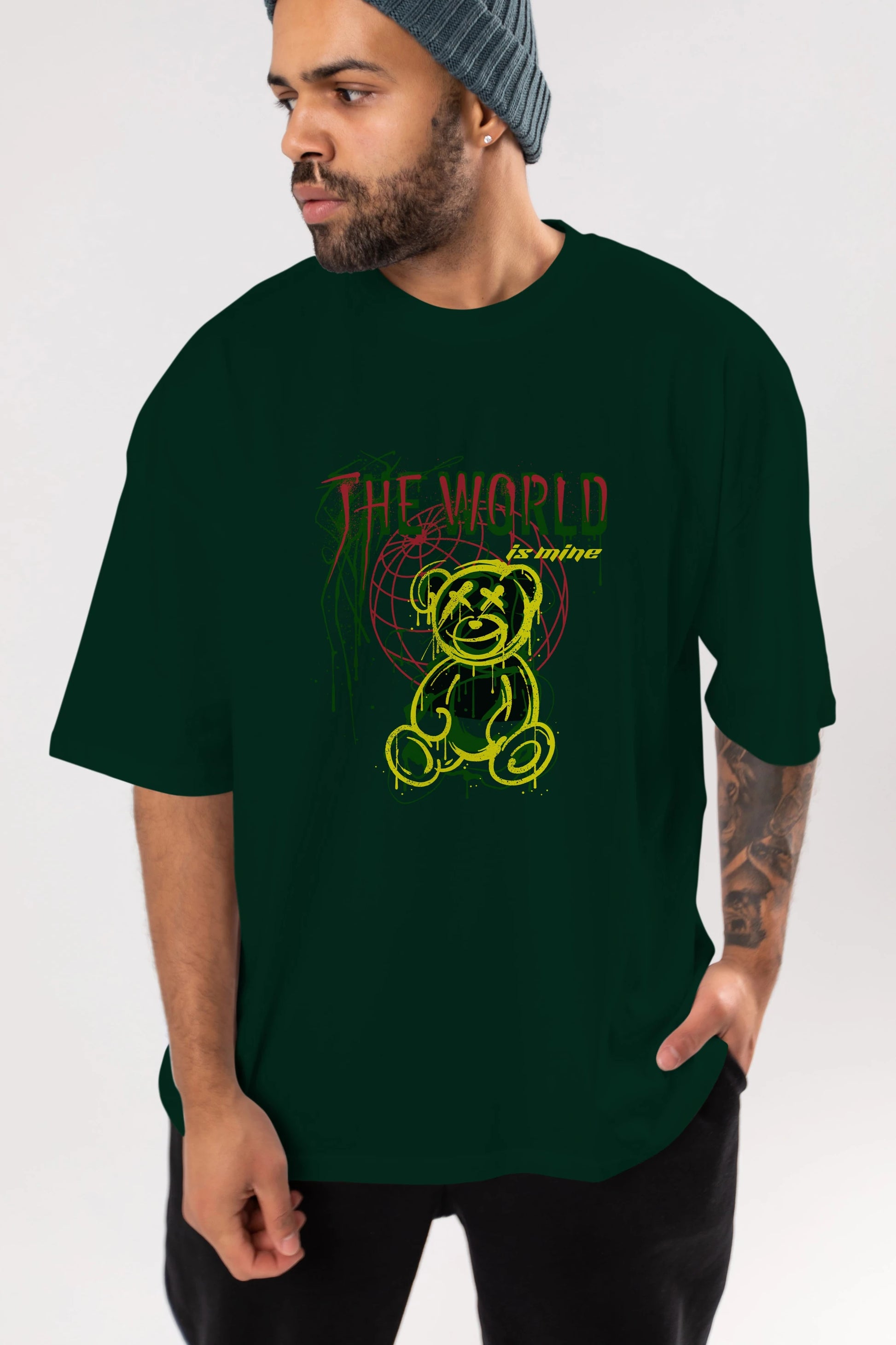 The World is Mine Bear Ön Baskılı Oversize t-shirt Erkek Kadın Unisex