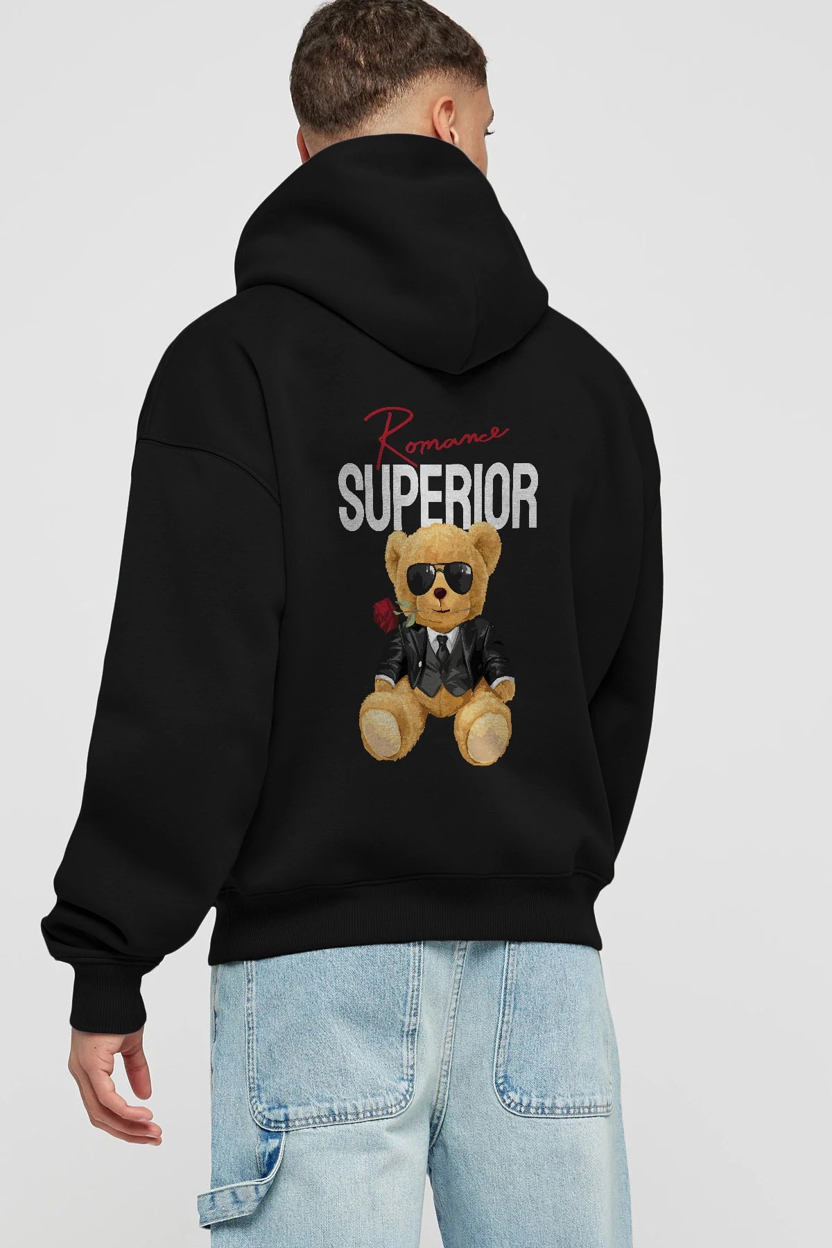 Teddy Bear Romance Superior Arka Baskılı Hoodie Oversize Kapüşonlu Sweatshirt Erkek Kadın Unisex