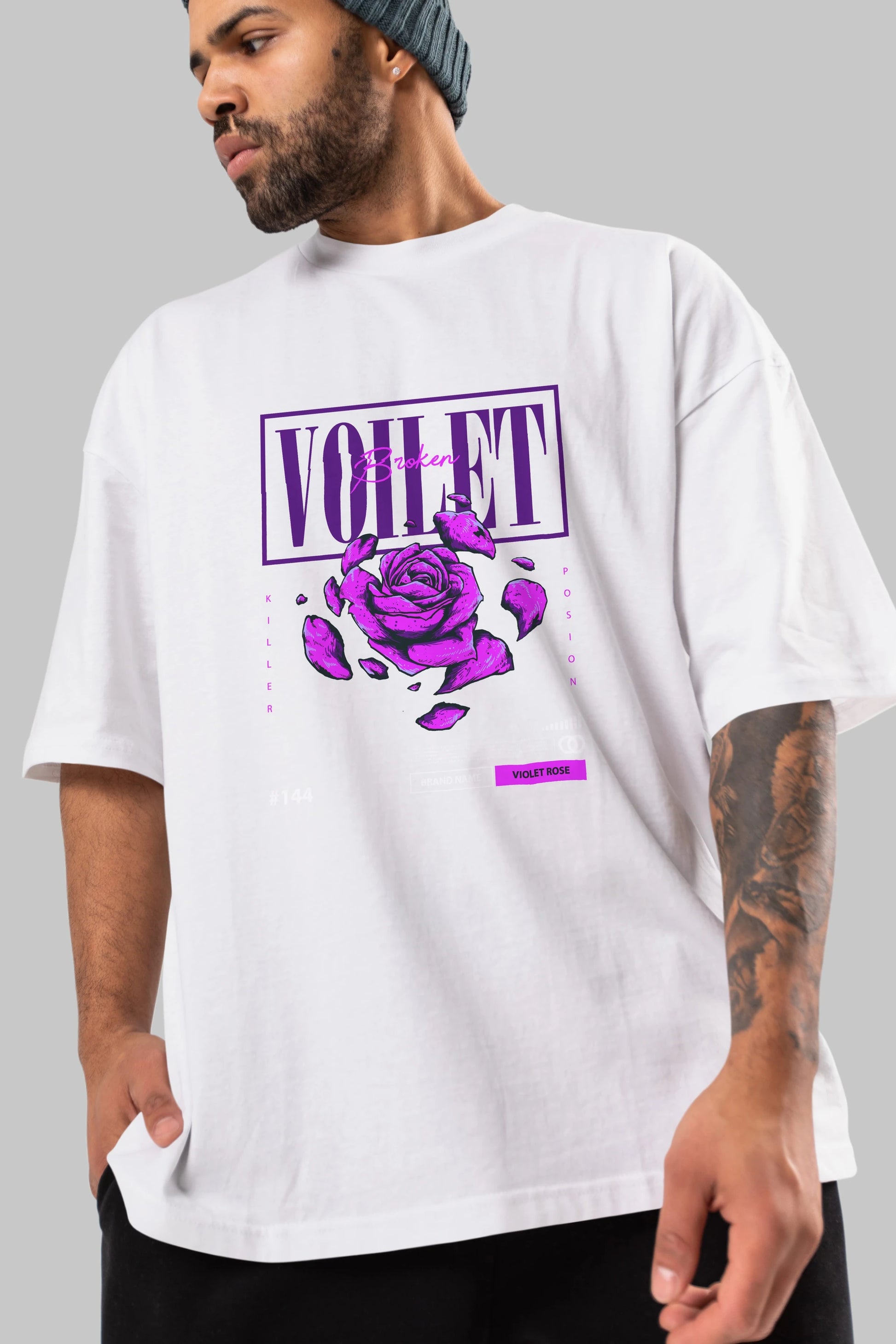 Voilet Broken Ön Baskılı Oversize t-shirt Erkek Kadın Unisex