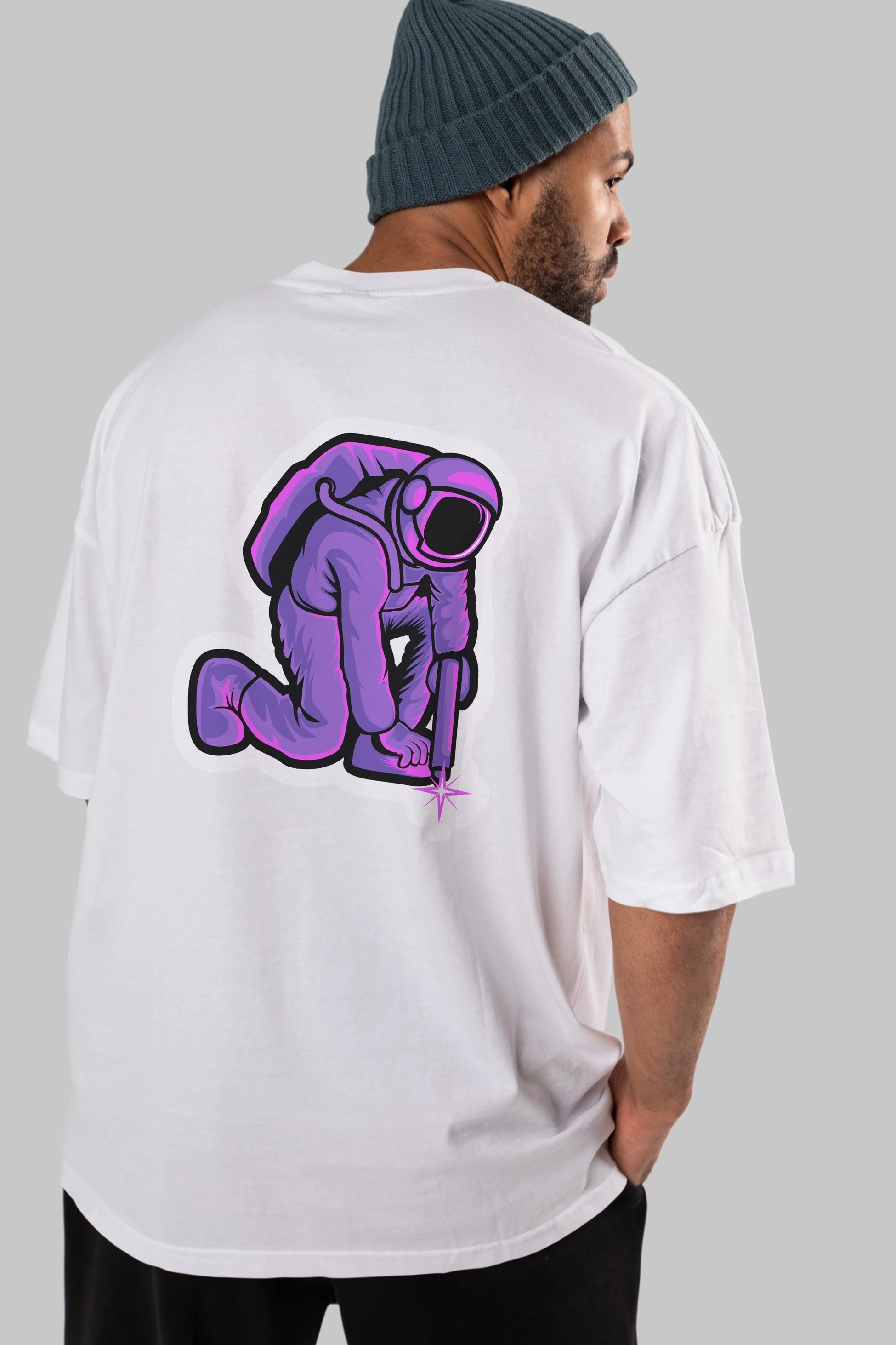 Welding in Space Sticker Arka Baskılı Oversize t-shirt Erkek Kadın Unisex