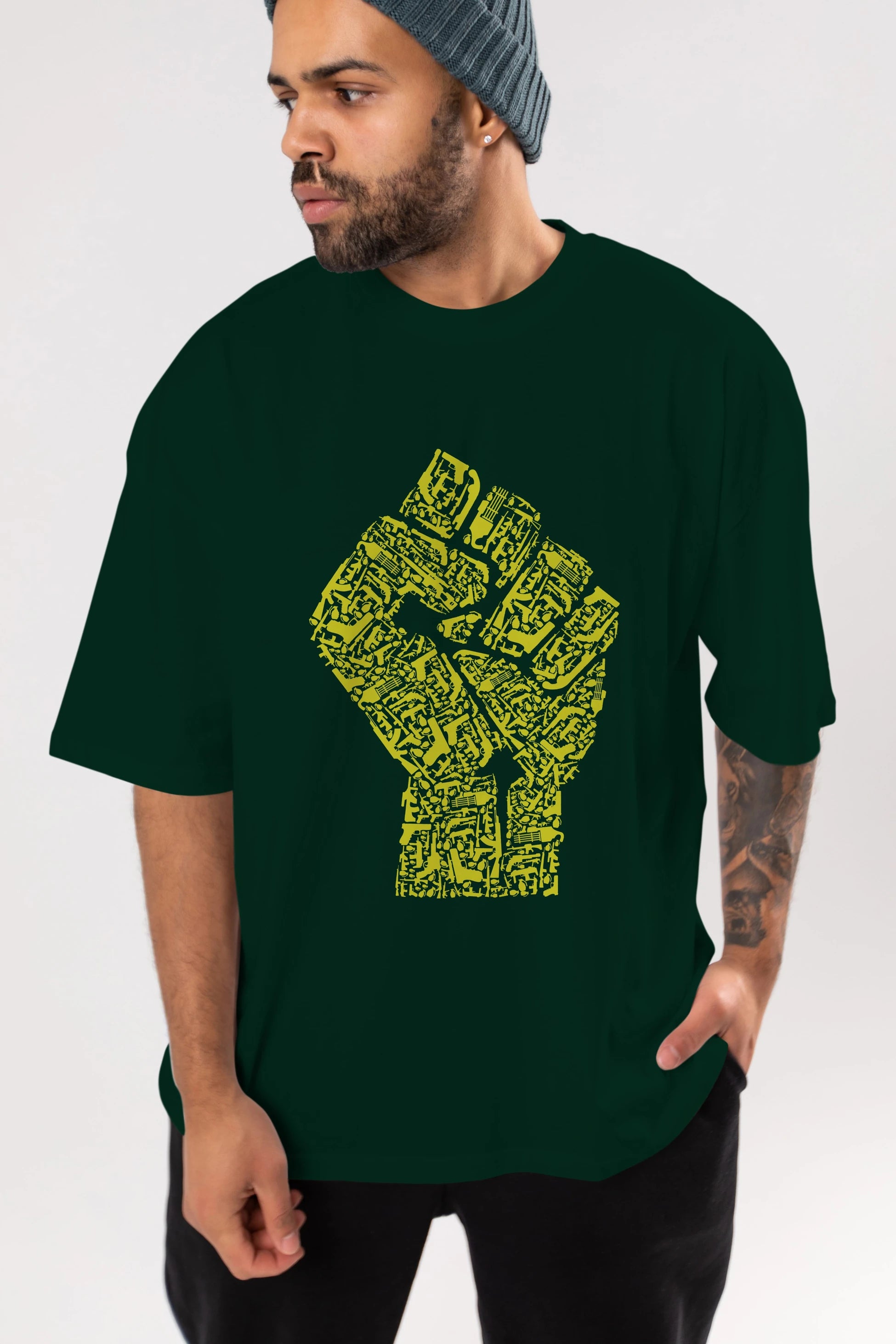Hand Of Revolution Ön Baskılı Oversize t-shirt %100 pamuk Erkek Kadın Unisex